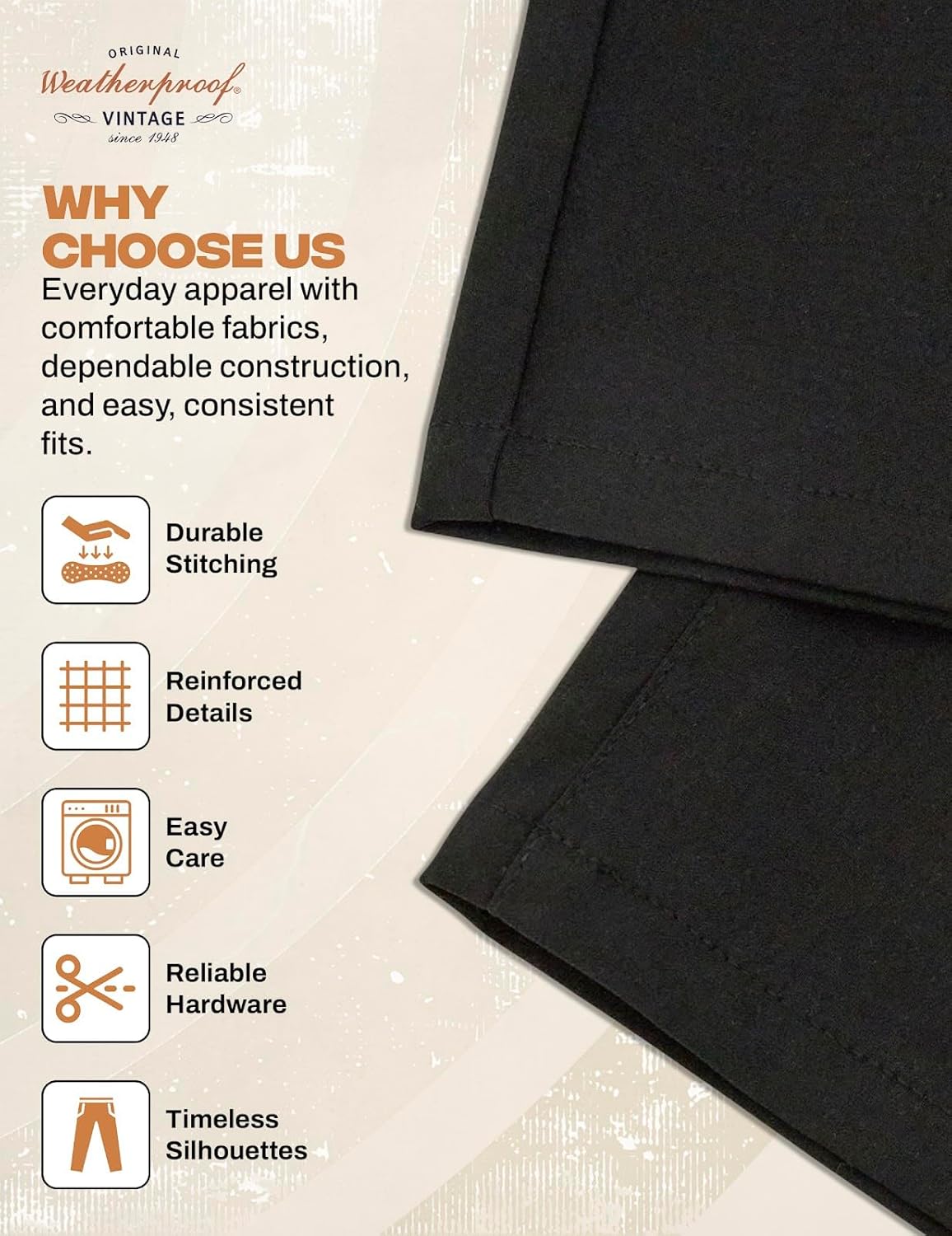 Weatherproof Vintage Mens Casual Pants - Regular Fit Ultra Stretch Flat Front Chinos | Lightweight Work & Travel Pants - Image 6