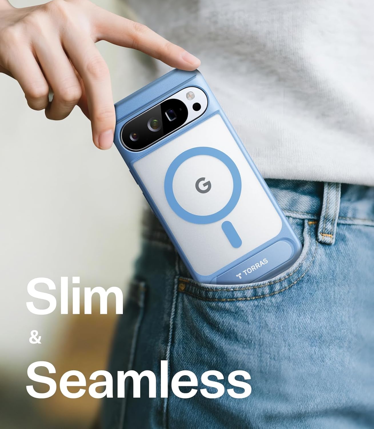 TORRAS Magnetic & Stand for Google Pixel 10 Pro Case/Pixel 10 Case, Fit for MagSafe, Mil-Grade Drop Protection, Slim Fit for Google Pixel 10/10 Pro Phone Case with Flush Kickstand, Translucent Blue