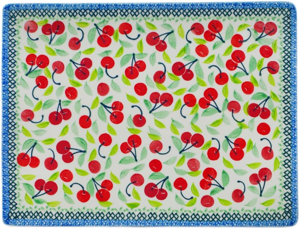 Polmedia Polish Pottery Cookie Sheet - Cherry Sweet Pattern Handmade in Boleslawiec Poland by Ceramika Artystyczna + Certificate of Authenticity