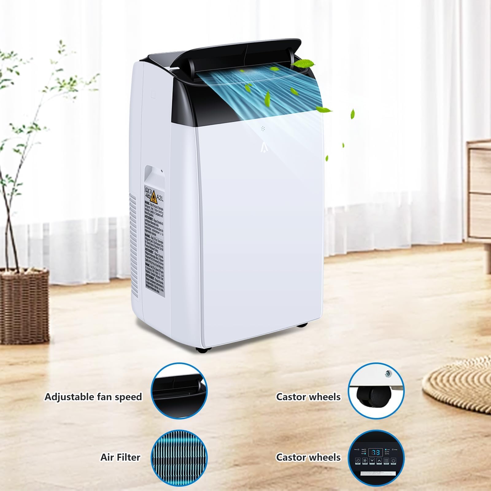 Aire acondicionado portátil 10000 BTU, 3 en 1 Refrigeración hasta 45-50 m², Deshumidificador y Ventilador, Extra Silencioso, Temporizador 24h, Incluye kit Completo de Ventana — view 8