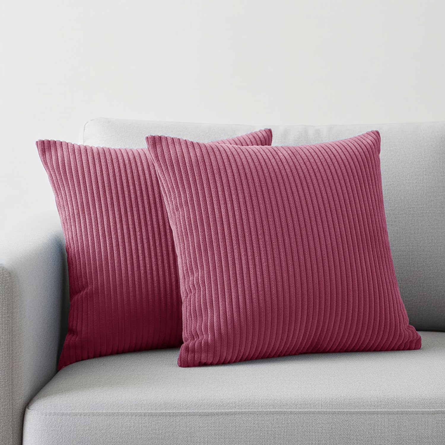 Housse de coussin en velours côtelé rose 75x75cm pour lit et canapé