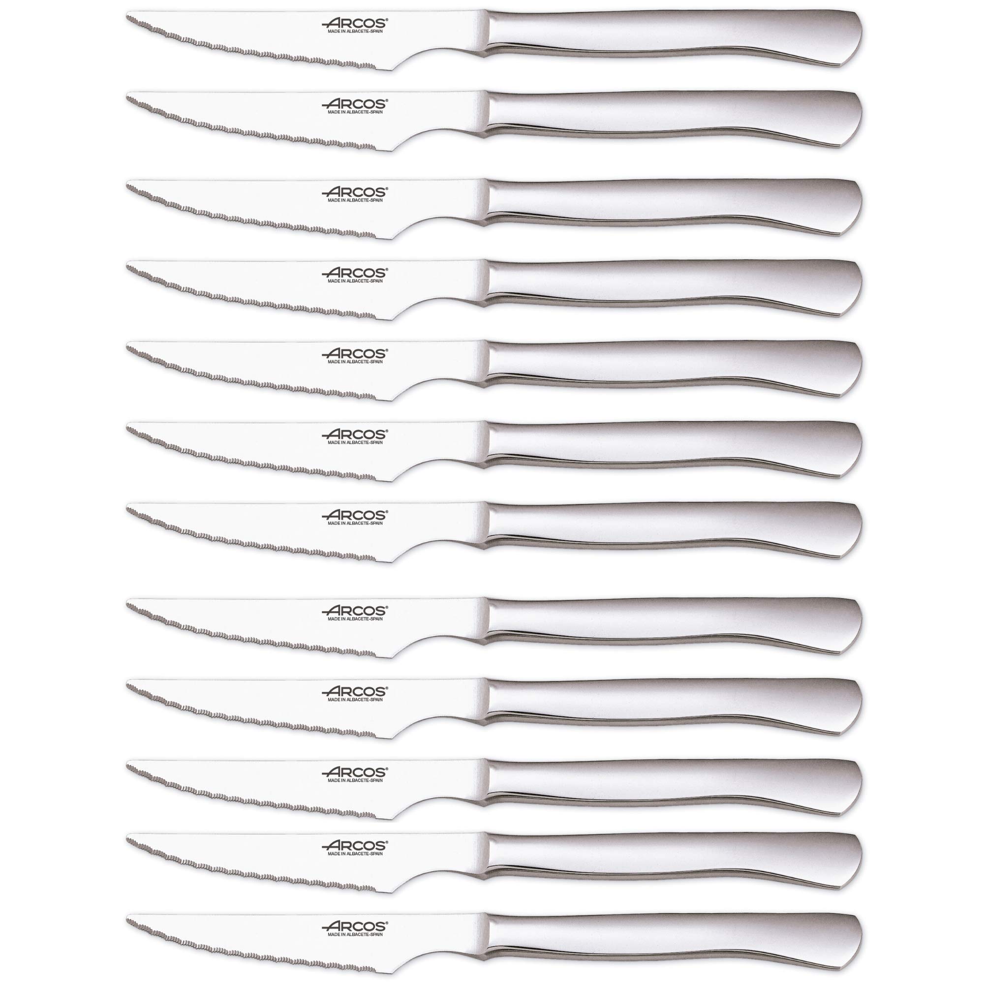 Arcos Table Messer - Box 12 Stück Steakmesser Tischmesser Tafelmesser - Monoblock aus einem Stück Edelstahl 110 mm Farbe Silber (12 pcs)