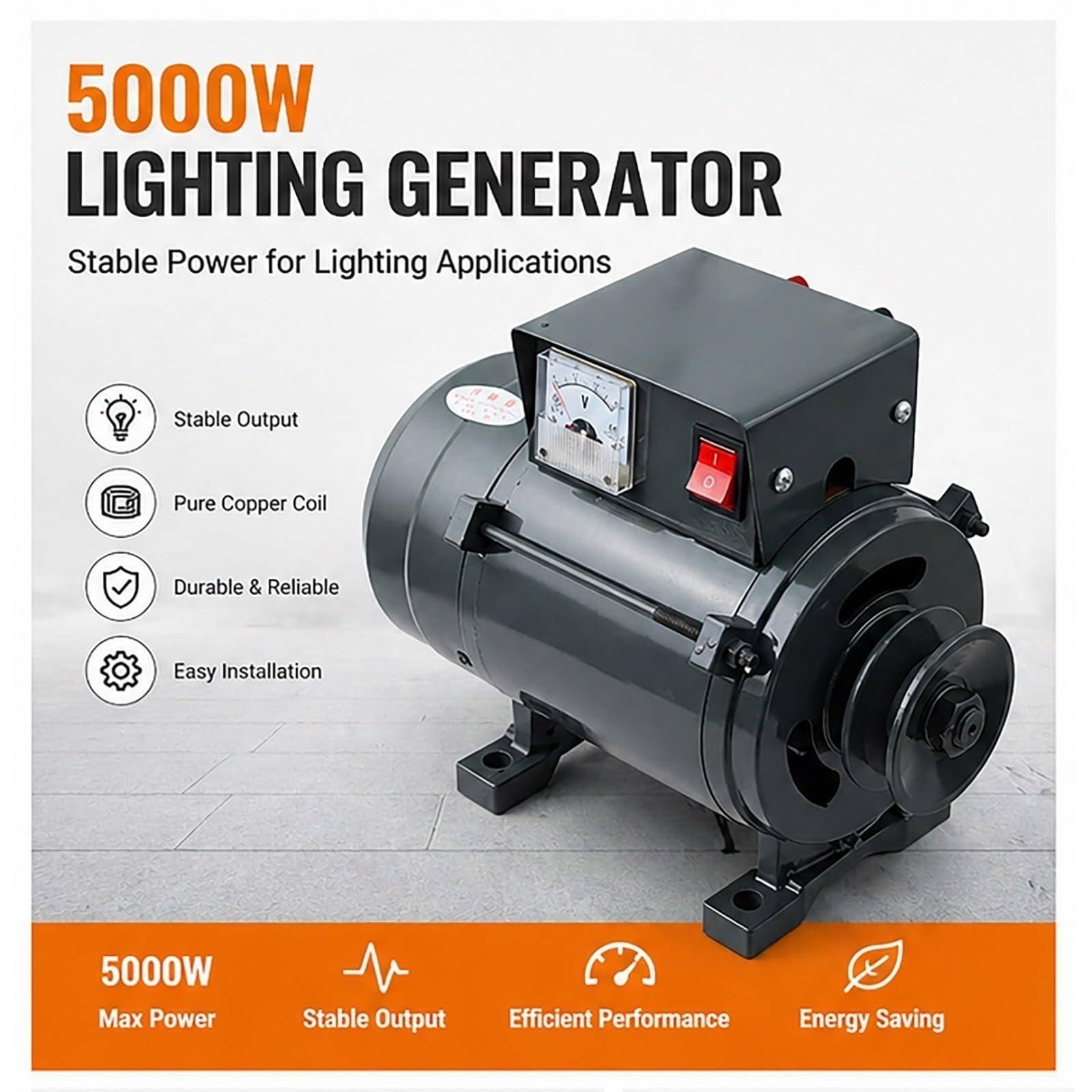 Generatore A Magneti Permanenti 3500W 220V, Brushless, Rame Puro 3000RPM | Trasmissione A Cinghia, 3000–4000 Giri/min, Uscita Per Illuminazione, Corpo Compatto Da 6kg, LED, Lampade E Progetti DIY