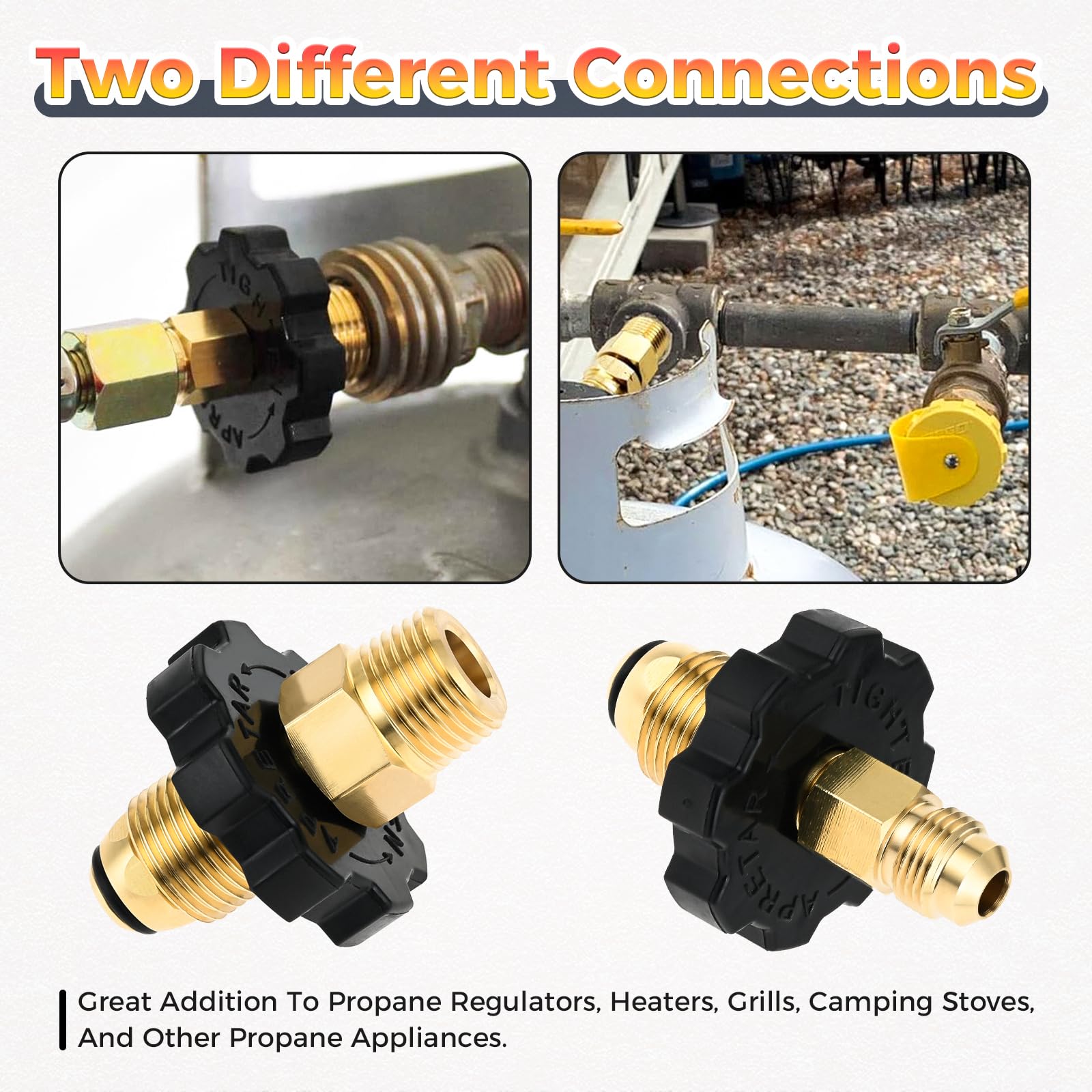 Soft Nose Pol Adaptateur de réservoir de gaz propane avec débit complet x 1/4 mâle NPT, 3/8" mâle évasé et convertisseur NPT mâle 1/2" pour camping, hayon, chauffage et cuisine en plein air