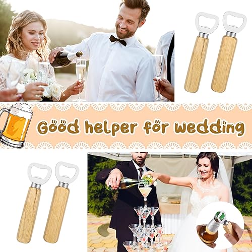 Miniatura 5 de Juego de 50 abridores de botellas de acero inoxidable a granel, abrebotellas de madera de mano resistente para camarero, boda, fiesta, hogar,