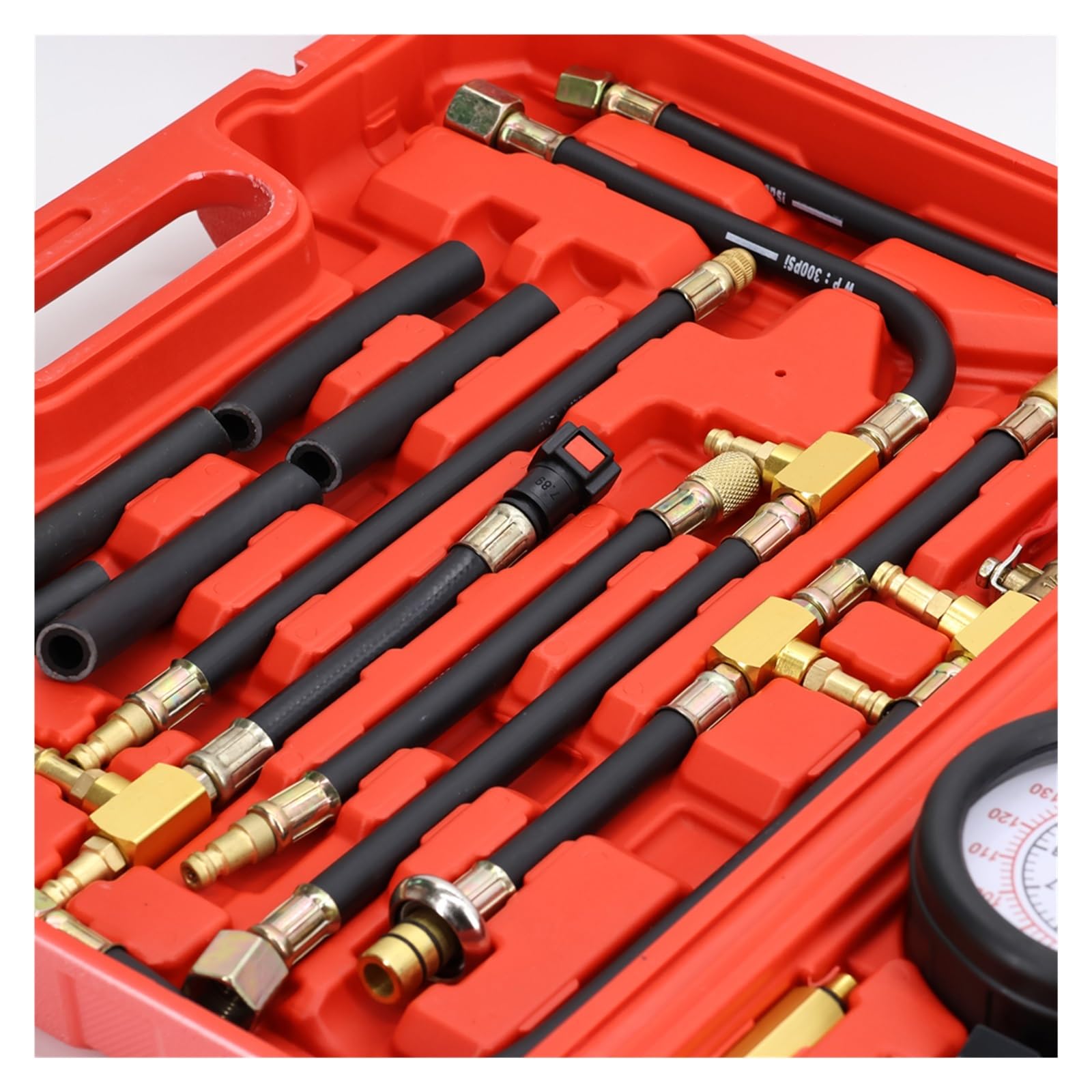 Kit de comprobador presión inyección Combustible for automóvil, 0-140 PSI, Juego Herramientas for Bomba Sistema automático, for Gasolina Motor