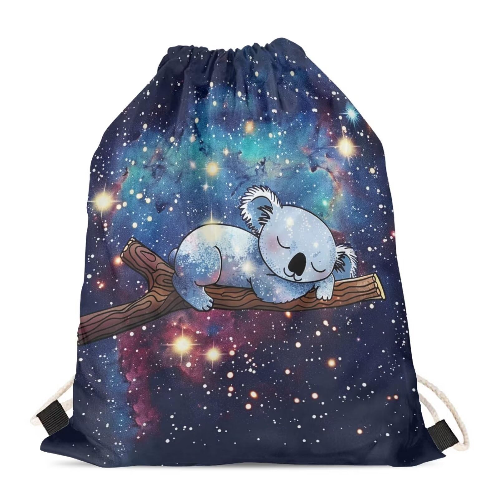HELLHERO Galaxy Koala Drawstring Bag String Backpack Cinch Sackpack Sports Gym Bags Storage Pouch for Women Kids Girls Swimming Outdoor Beach School Bookbag