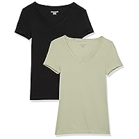 Amazon Essentials T-Shirt con Scollo a v a Maniche Corte Slim Donna