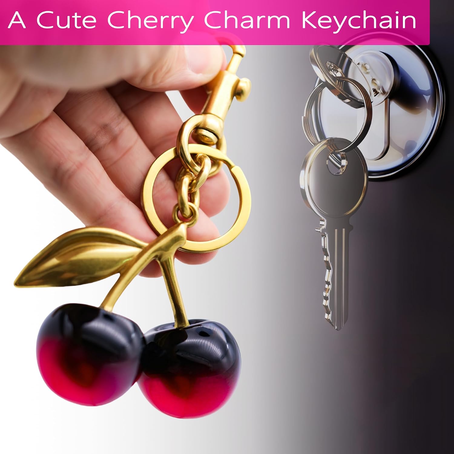 Cherry Bag Charm Purse Handbag Charm Cherry Car Accessories KeyChain Gift for Women Mothers Day Christmas Valentine image 5