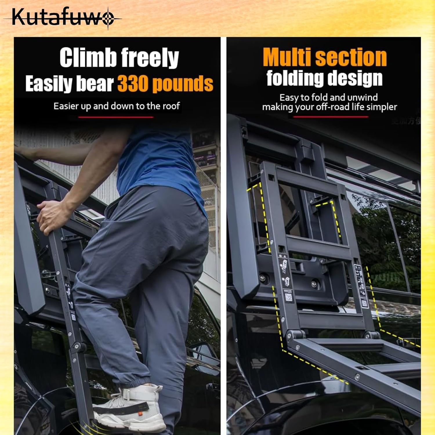 Lockable and Retractable Side Roof Rack Access Ladder Fits for Land Rover Defender 90 110 130 2020 2021 2022 2023 2024 2025 2026,Provide Trim Installation Without Damage,Quick-Release (Matte Black)