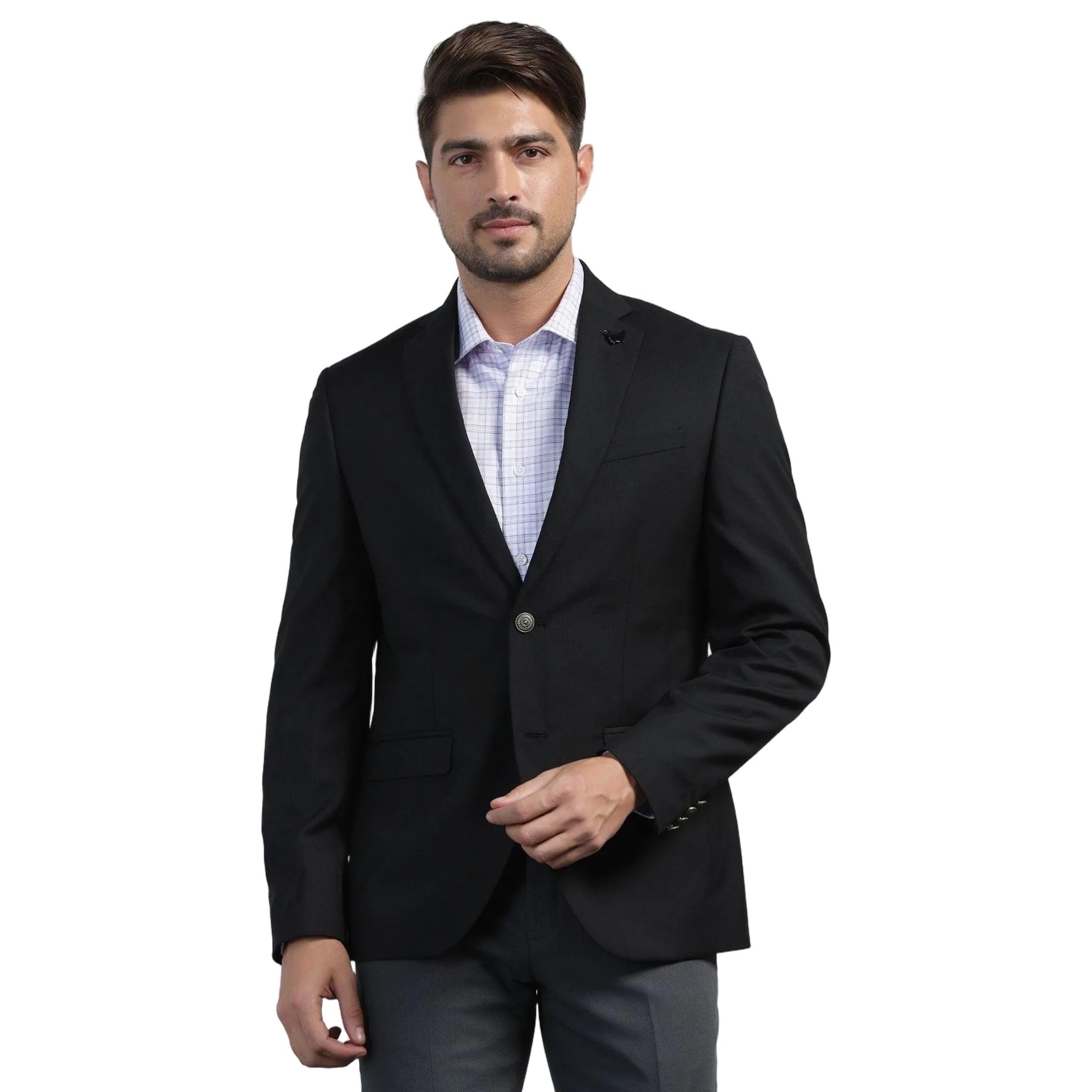 blackberrys Men Poly-Blend Black Textured Slim Fit Blazers-picture-41