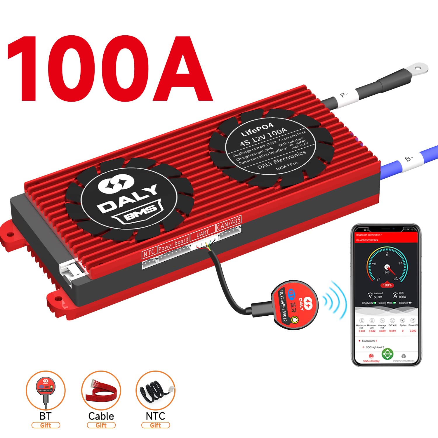 Amazon.com: DALY Smart BMS LiFePo4 4S 12V 100A PCB Battery