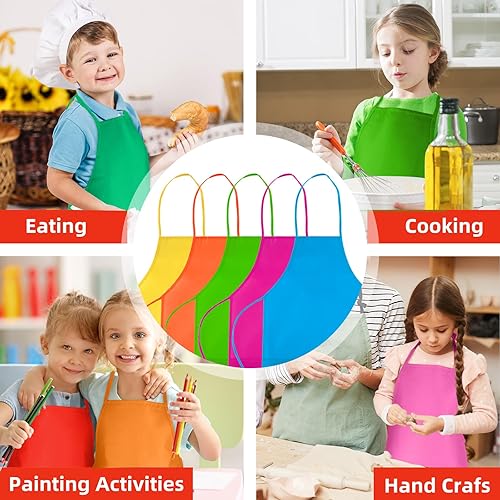 Miniatura 7 de CHRORINE Paquete de 61224 delantales de pintura para niños, delantales artísticos para niños, delantal de pintura para pintura, cocina, actividades