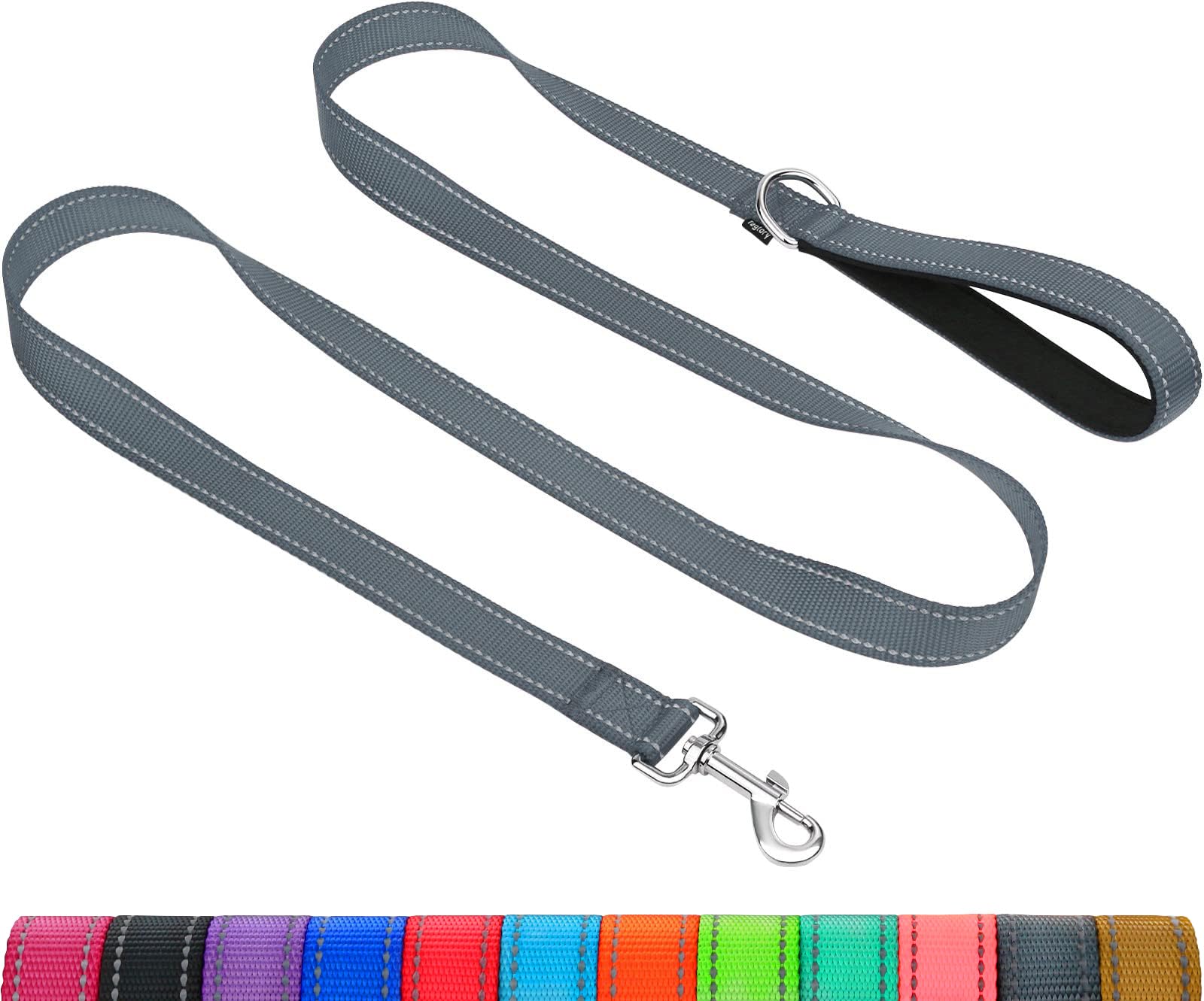 TagloryDog Leads for Small Medium Dogs | Double Sided Reflective | Soft Neoprene Padded Handle | 2cm Wide by 180cm Long | Grey
