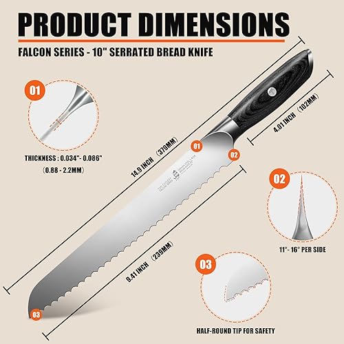 Vista 17 de TUO cuchillo de chef, cuchillo santoku, cuchillo de cocina, cuchillo para uso general, cuchillo para picar, juego de cuchillos