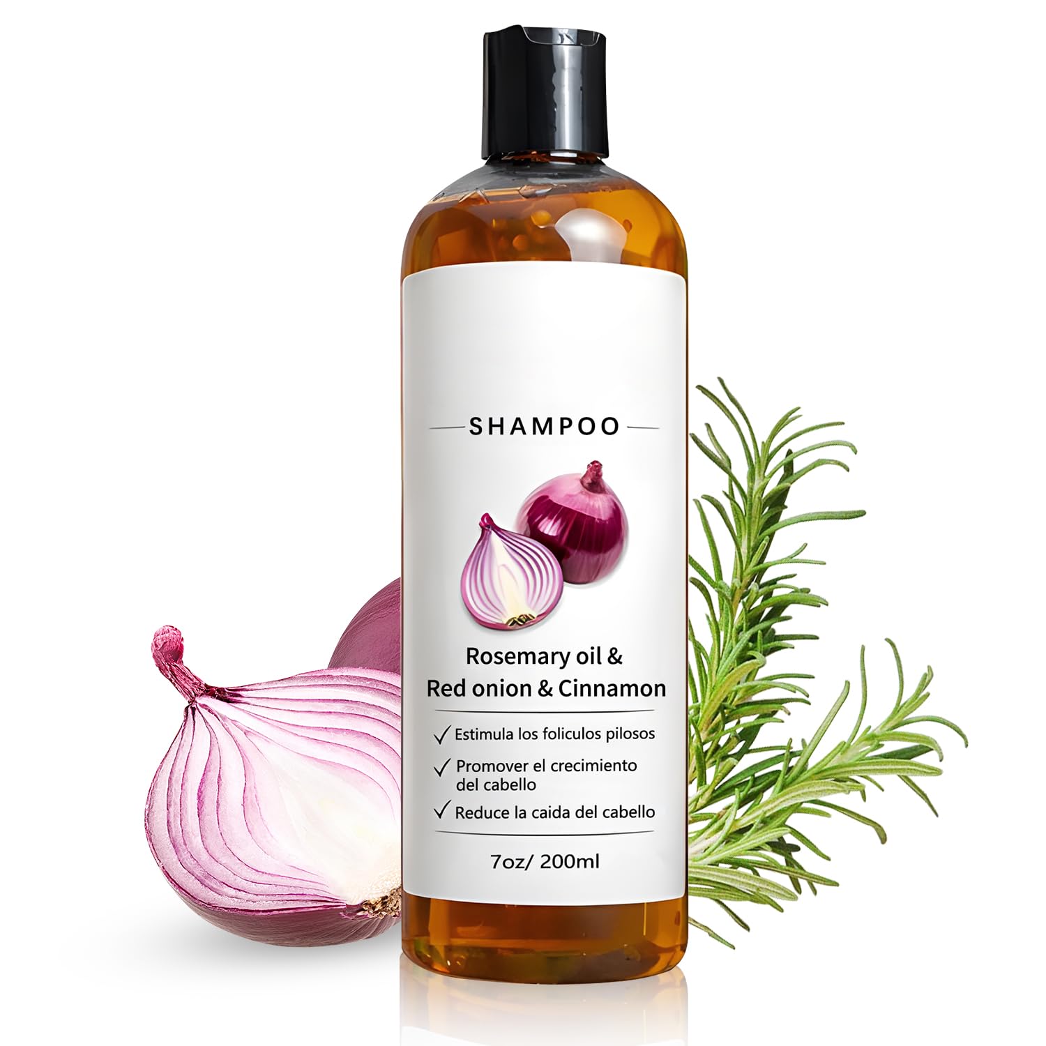 Shampoo De Cebolla, Onion Shampoo Para Hombre With Rosemary Oil, Red Onion, Cinnamon Extract, Strengthen Hair Roots, Prevent Hair Loss (200ml)