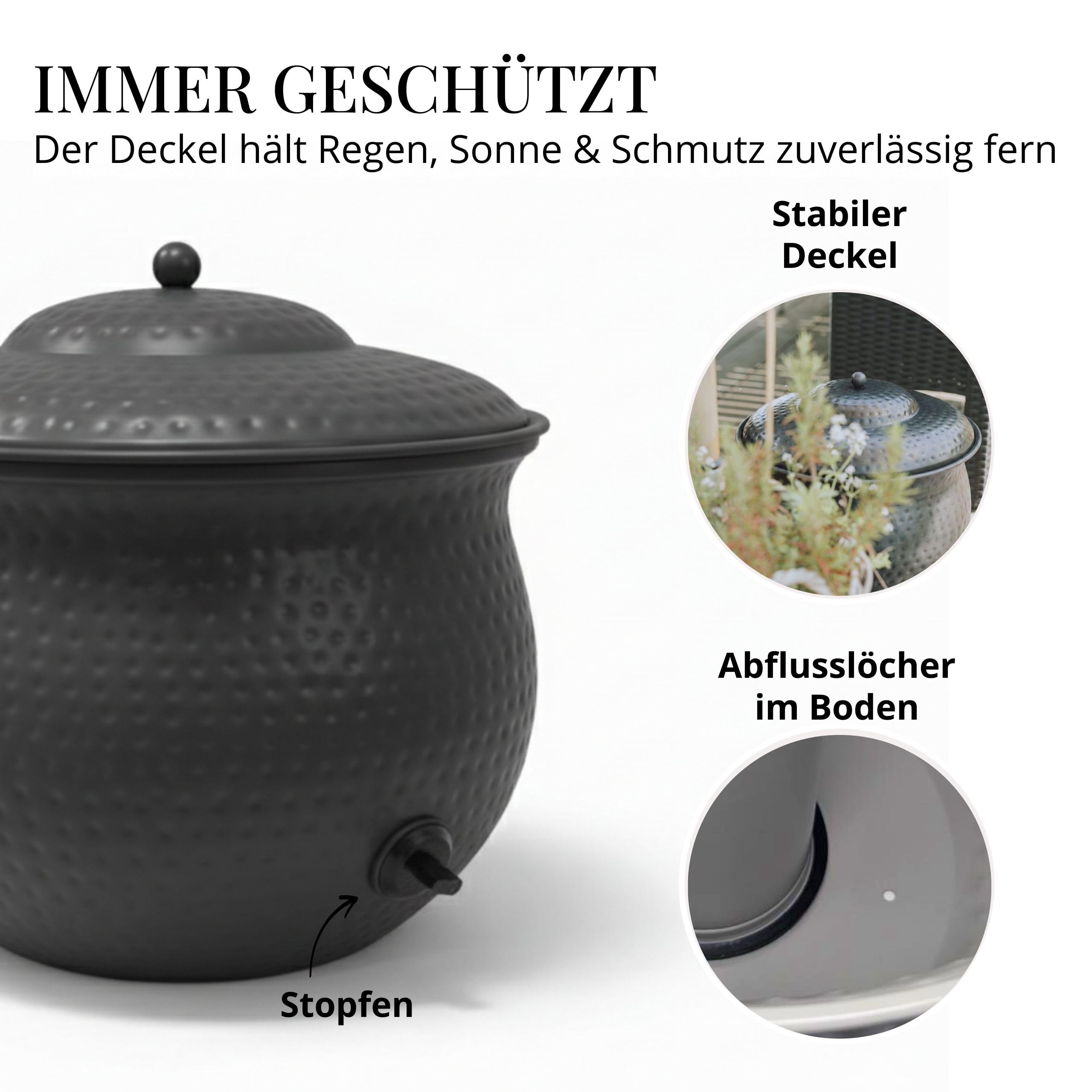 Livlig53 LIVLIG Schlauchtopf zur Aufbewahrung von Gartenschläuchen, Schlauchkübel aus Metall für flexible Gartenschläuche, Anthrazit