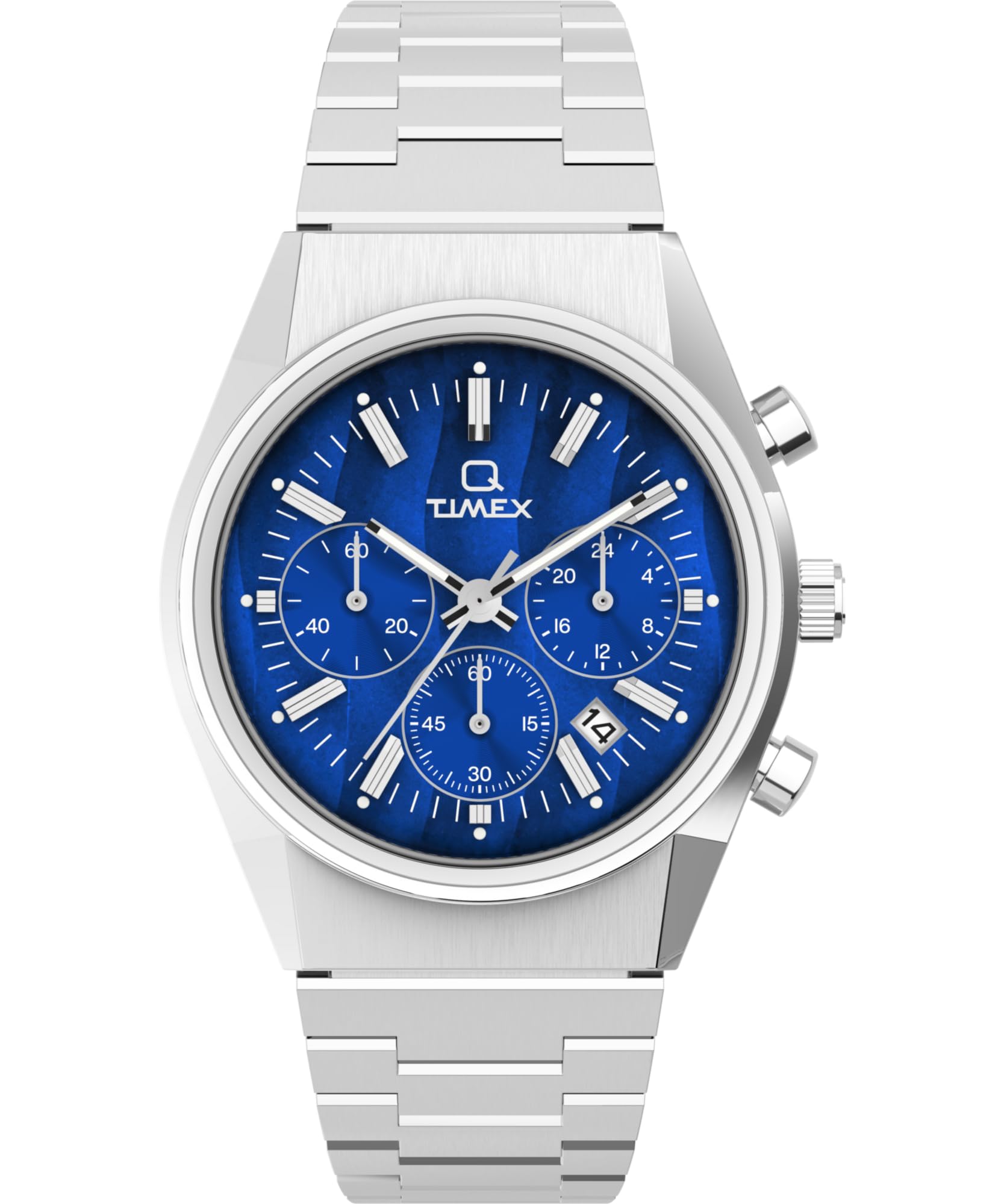 Timex Orologio Uomo Chicago Cronografo 45 Mm – Cassa Argento, Quadrante Blu, Cinturino In Acciaio Inox, Vetro Minerale, 50m WR