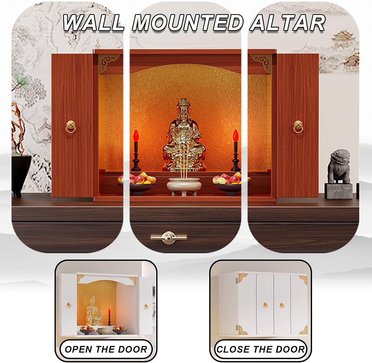 Wall-Mounted Shrine Altar Table,Chinese Buddhist Meditation Table Shelf,Niche Display Stand,for Puja,Divination,Worship