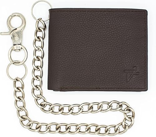 Miniatura 3 de J T C JUZAR TAPAL Collection Cartera plegable de piel auténtica con bloqueo RFID para hombre, elegante plegable, cadena de acero inoxidable,