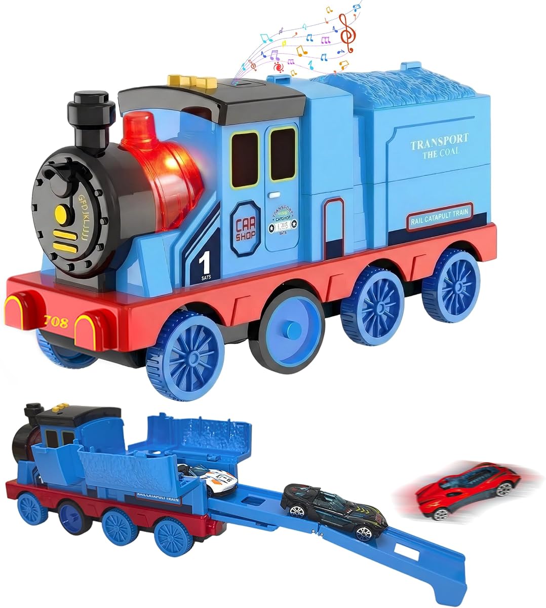 Music and Light Catapult Train, Foldable Garage & 3 alloy cars for Age 3+ | Sound, Secret garage, Catapult track