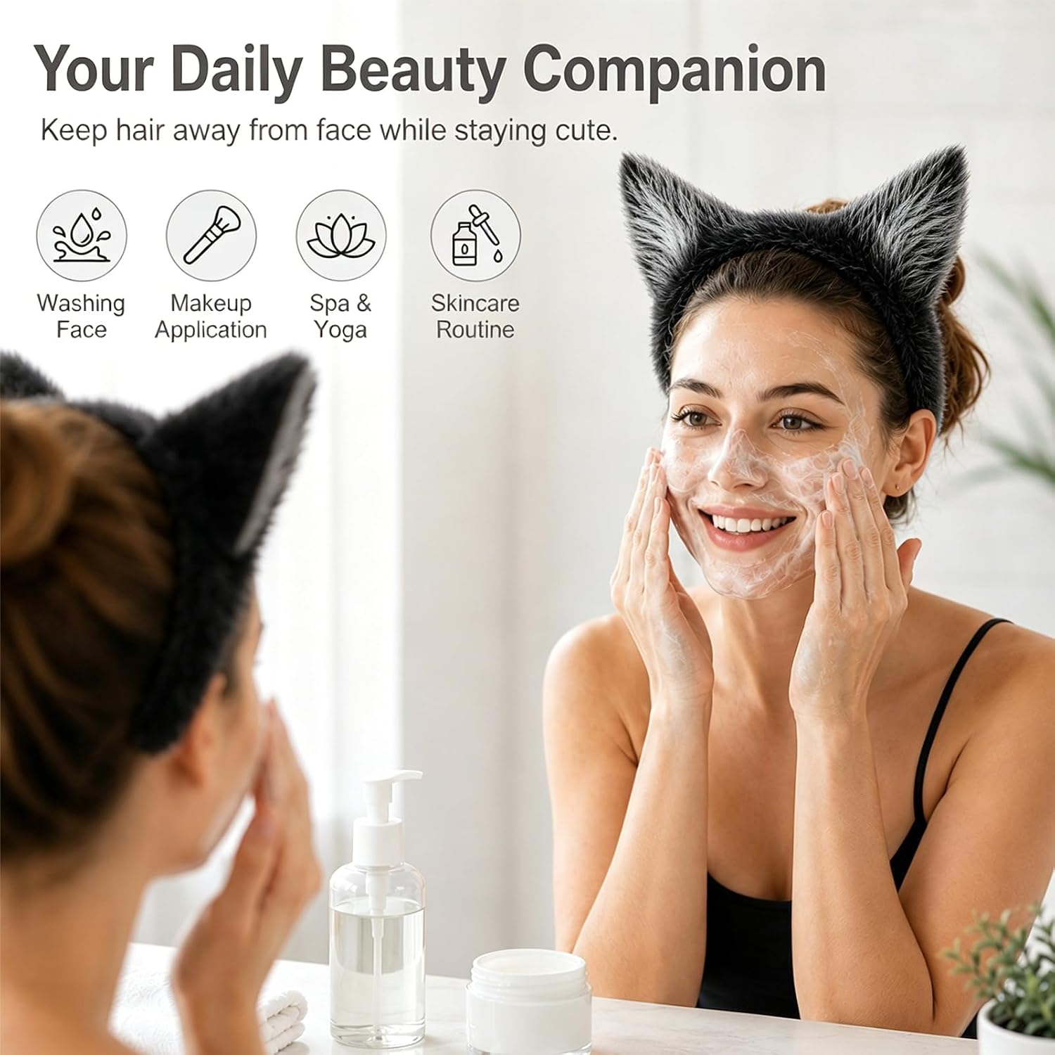 2 PCS Grey Wolf Ears Headband, Fluffy Realistic Wolf Ear Halloween Headbands for Women, Cosplay Costume Werewolf Headband Halloween Headbands for Adults