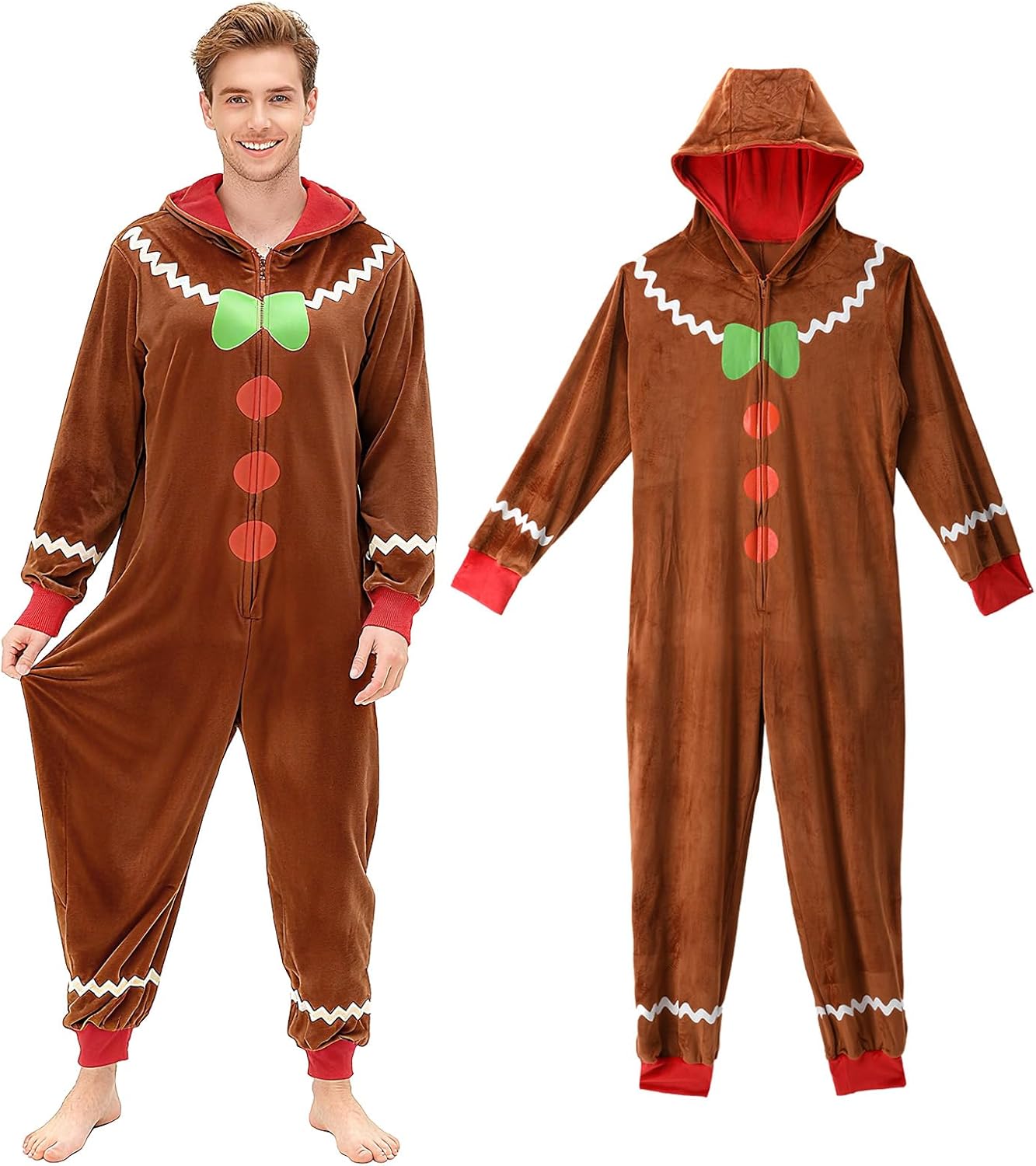 nezababycos Christmas Gingerbread Onesie Pajamas Adult Jumpsuit Costume One Piece Hooded Zipper Sleepwear Outfit for Women - Image 2
