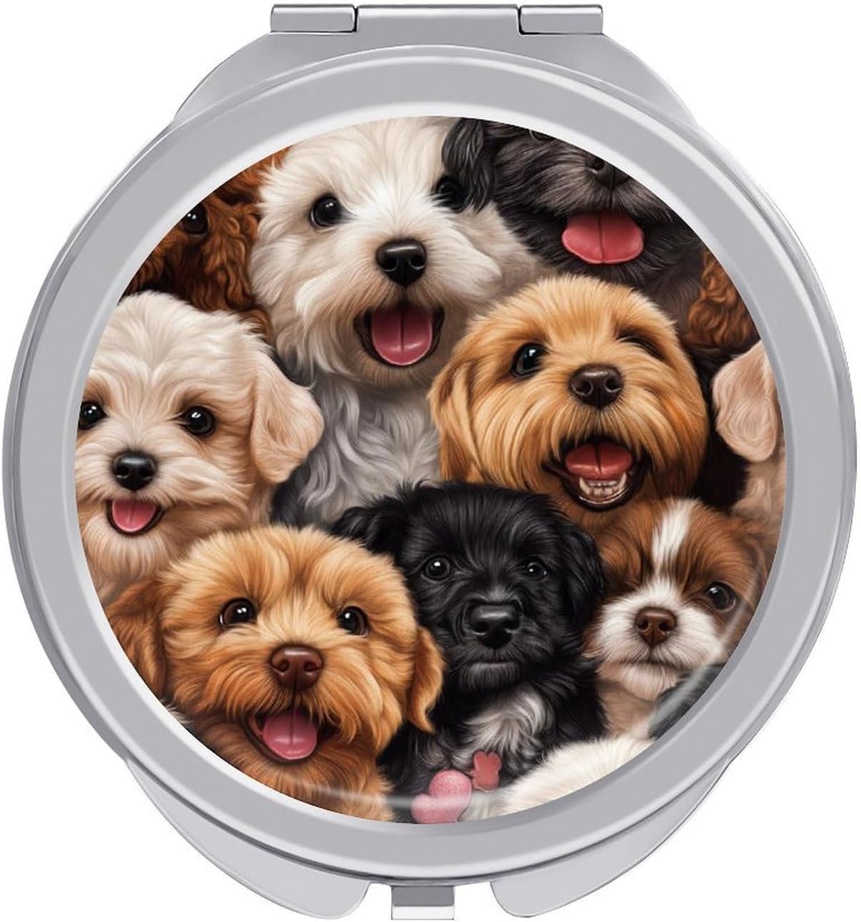 Cute Dog Puppy Print Compact Makeup Mirror Mini Foldable Cosmetic Mirror Portable Travel Mirror for Purse Pocket