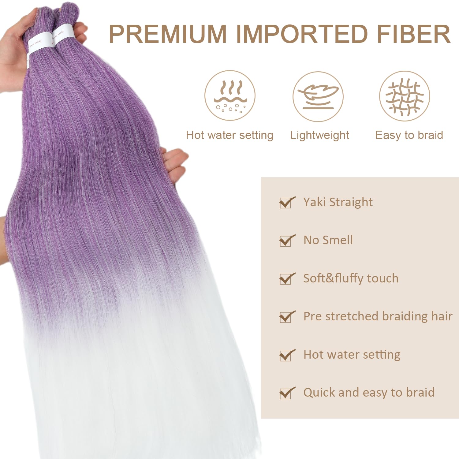 ShowJarlly Pre Stretched Braiding Hair 30 Inch Knotless Braiding Extensions 1pack Easy Braids Hot Water Setting DIY Box Braids Yaki Textured Crochet Hair Braiding (30inch,Lavender/60#) - Image 4
