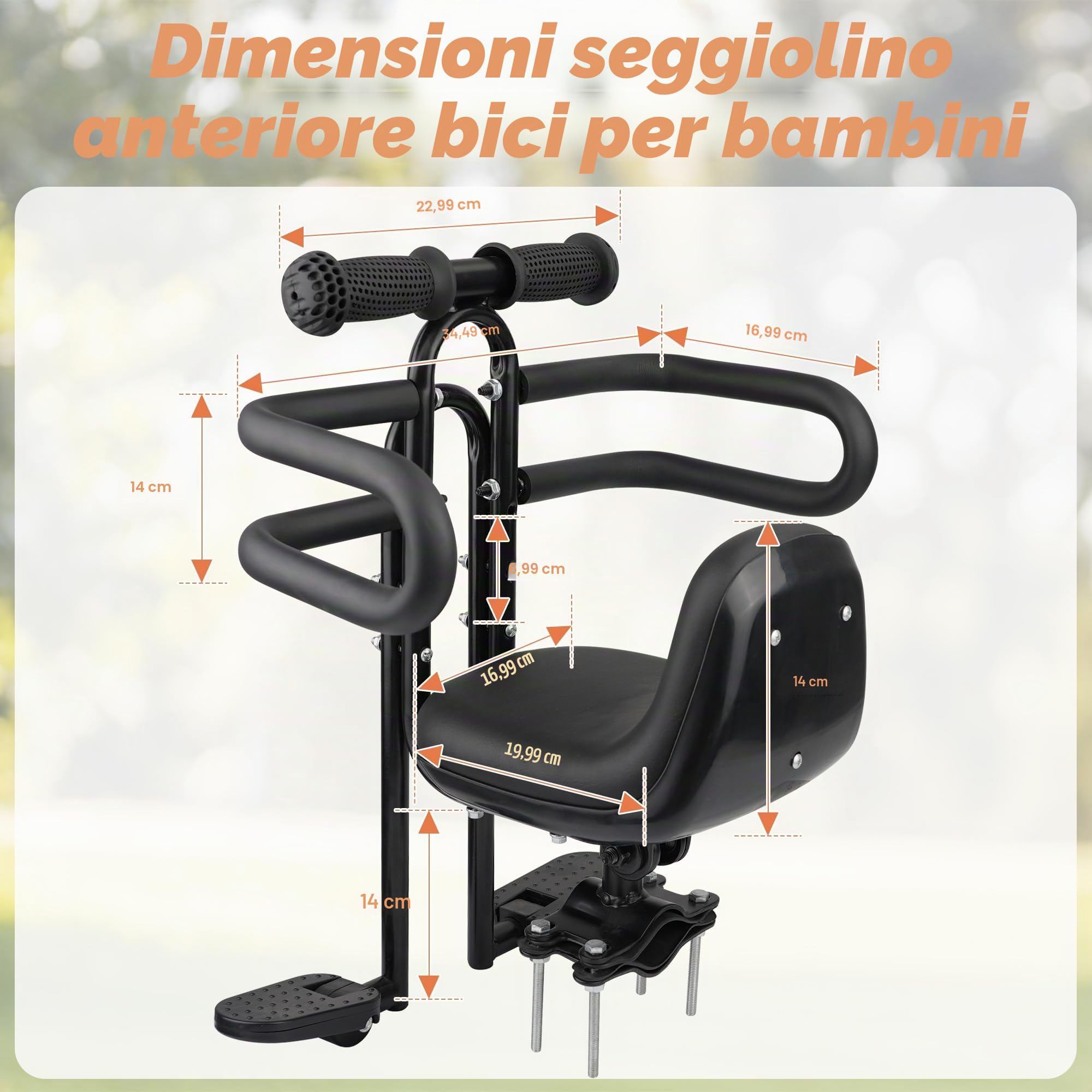 ZUKKA Seggiolino per bicicletta per bambini, supporto anteriore, seggiolino per bicicletta per bambini, con impugnatura per pedana, per adulti e bambini, seggiolino per bicicletta per bambini