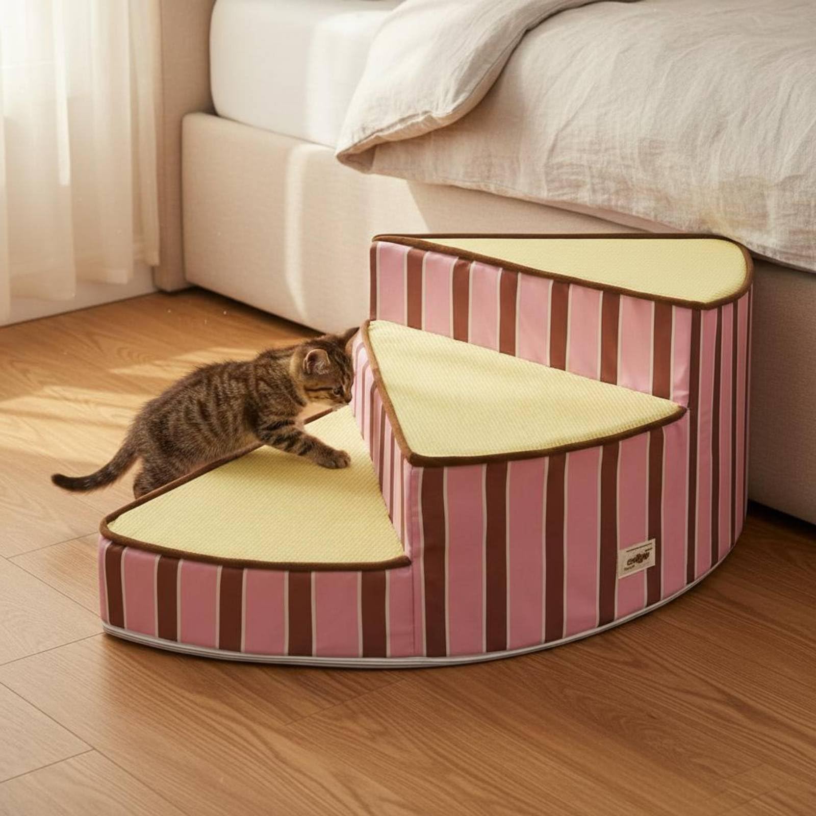 Escalera Industrial para Animales Escalerilla de Espuma con Diseño en Espiral Soporte Firme para Articulaciones Funda Desmontable y Lavable Apta para, Cuadro Colorido, 3 Pasos 45-31cm