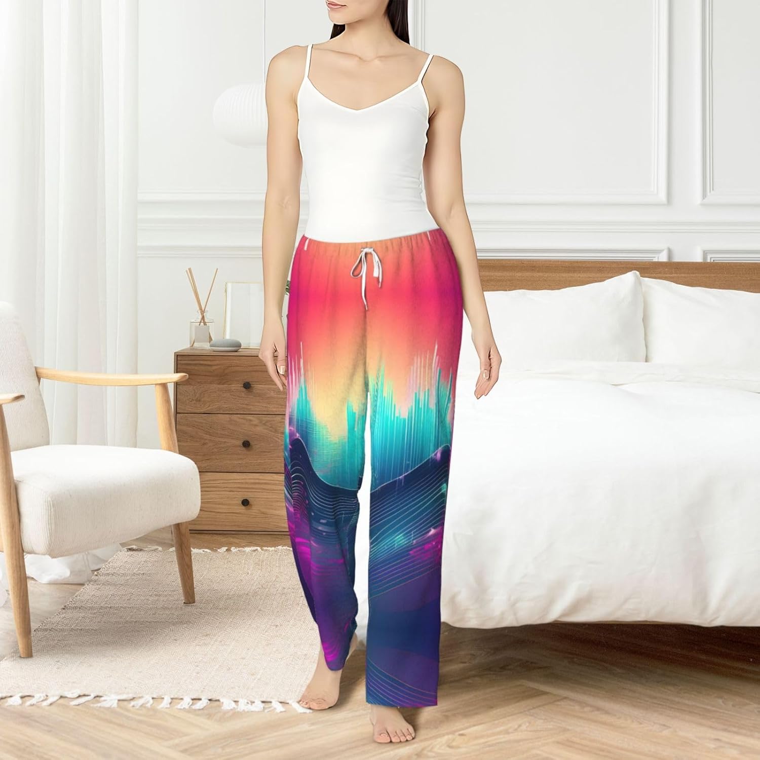 Cool Music Sound Wave Print Cozy Christmas Pajama Pants,Flannel Pajama Bottoms,Cater To Various Body Types