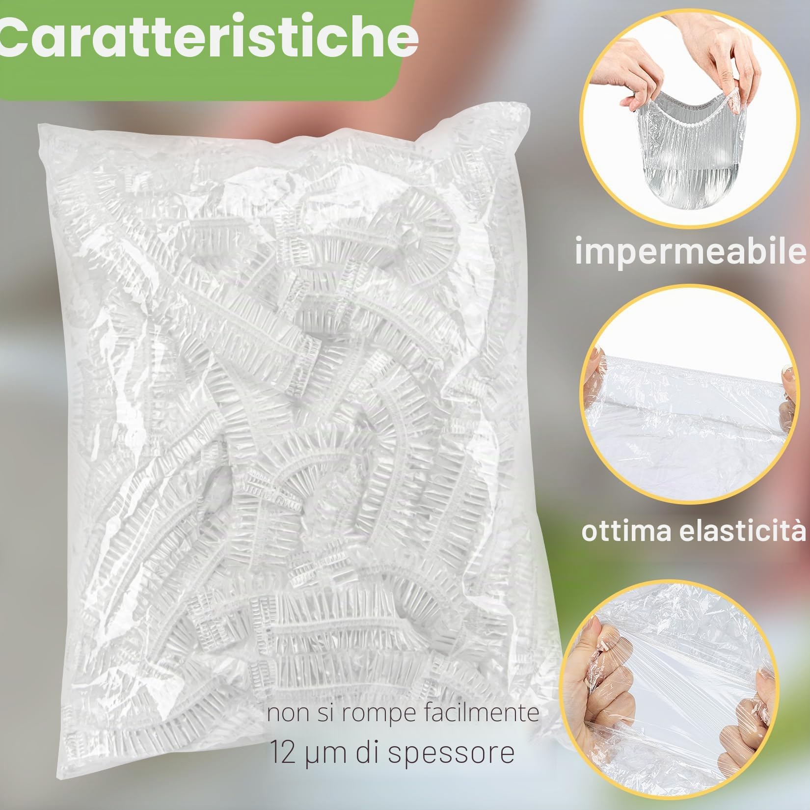 MAQIHAN 100pezzi Cuffie Copri Alimenti - Grande Pellicola per Alimenti Con Elastico Sacchetti Trasparenti Coprivivande Cuffie Coprire Cucina per Ciotola Lievitazione Pane Cuffie Capelli Doccia Monouso