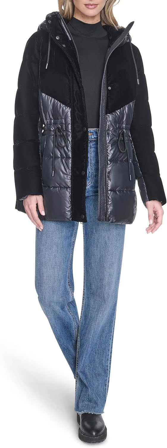 Andrew Marc Women's Hooded Velvet Trimmed Insulated Cold Weather Puffer Jacket - Image 2