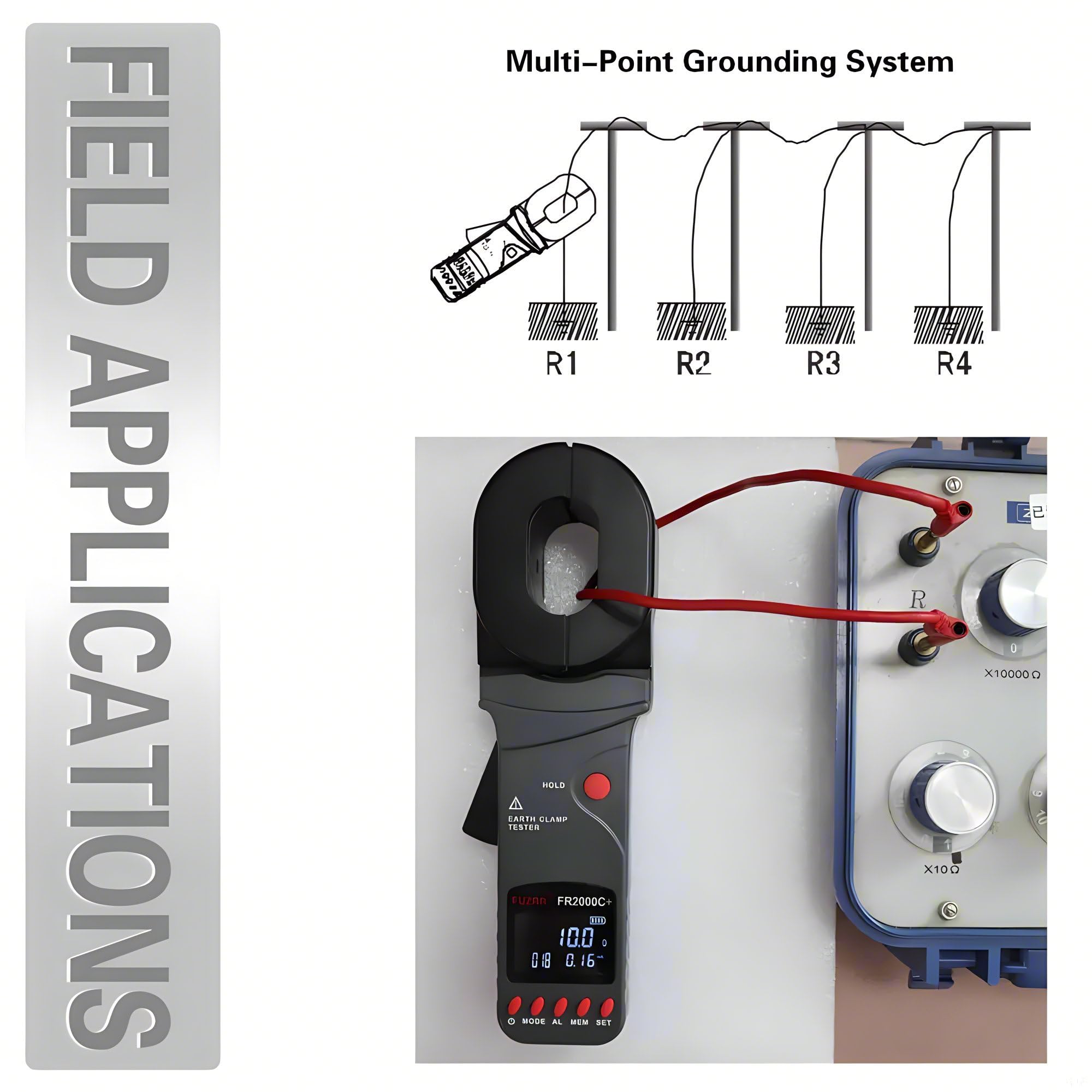 FR2000B+ Explosion-proof FR2000+ FR2000A+ FR2000C+ Ground Earth Resistance Meter 1200Ω Current 20A Current Leackage Tester Ground Pile Type Clamp Earth Resistance Tester(FR2000A+)