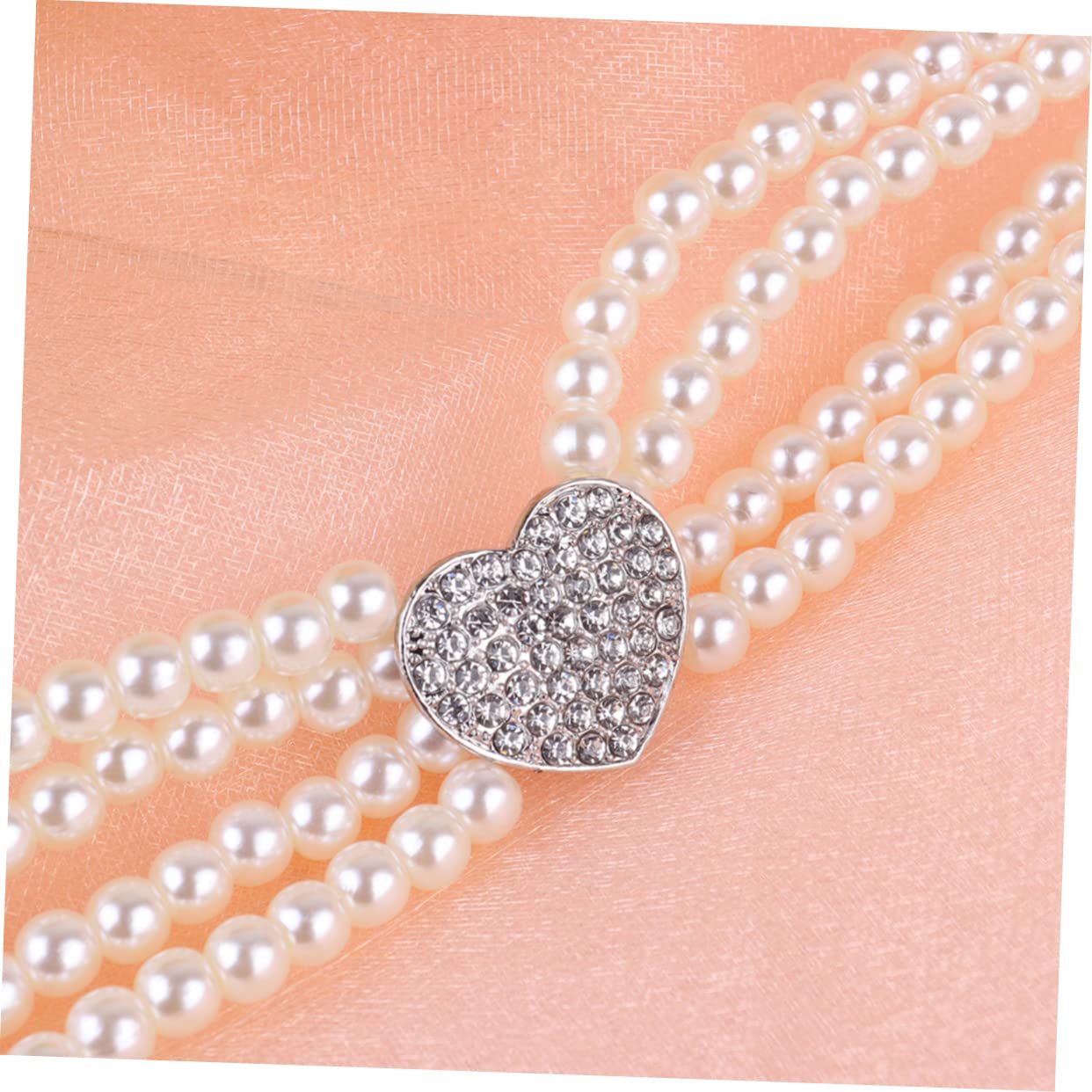 BESPORTBLE Pet Pearl Necklace Four Row Heart Design Fashion Jewelry for Dogs and Cats White Pearl and Crystal Charm Pendant