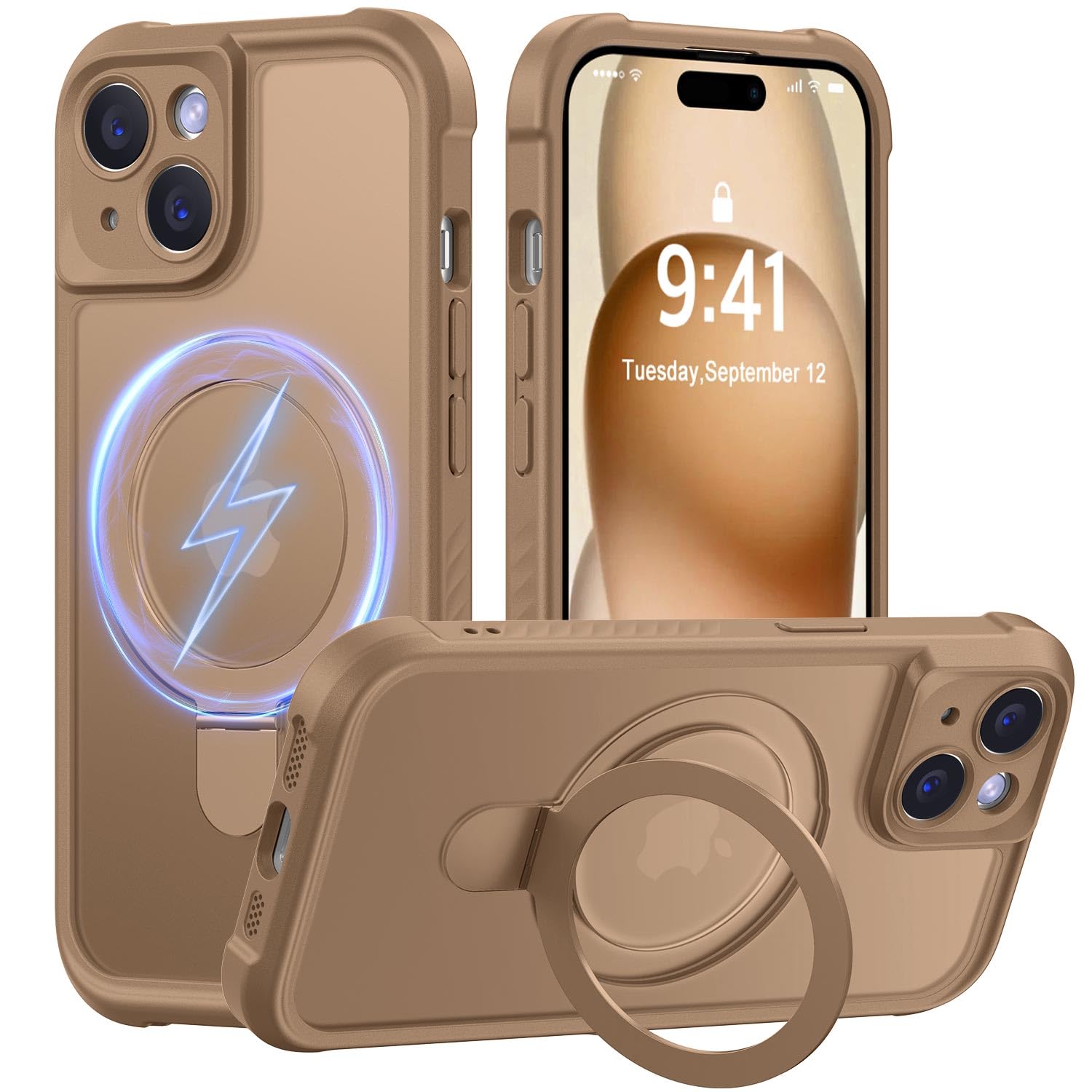 MOCCA Magnetic for iPhone 15 Case with Stand,Brown