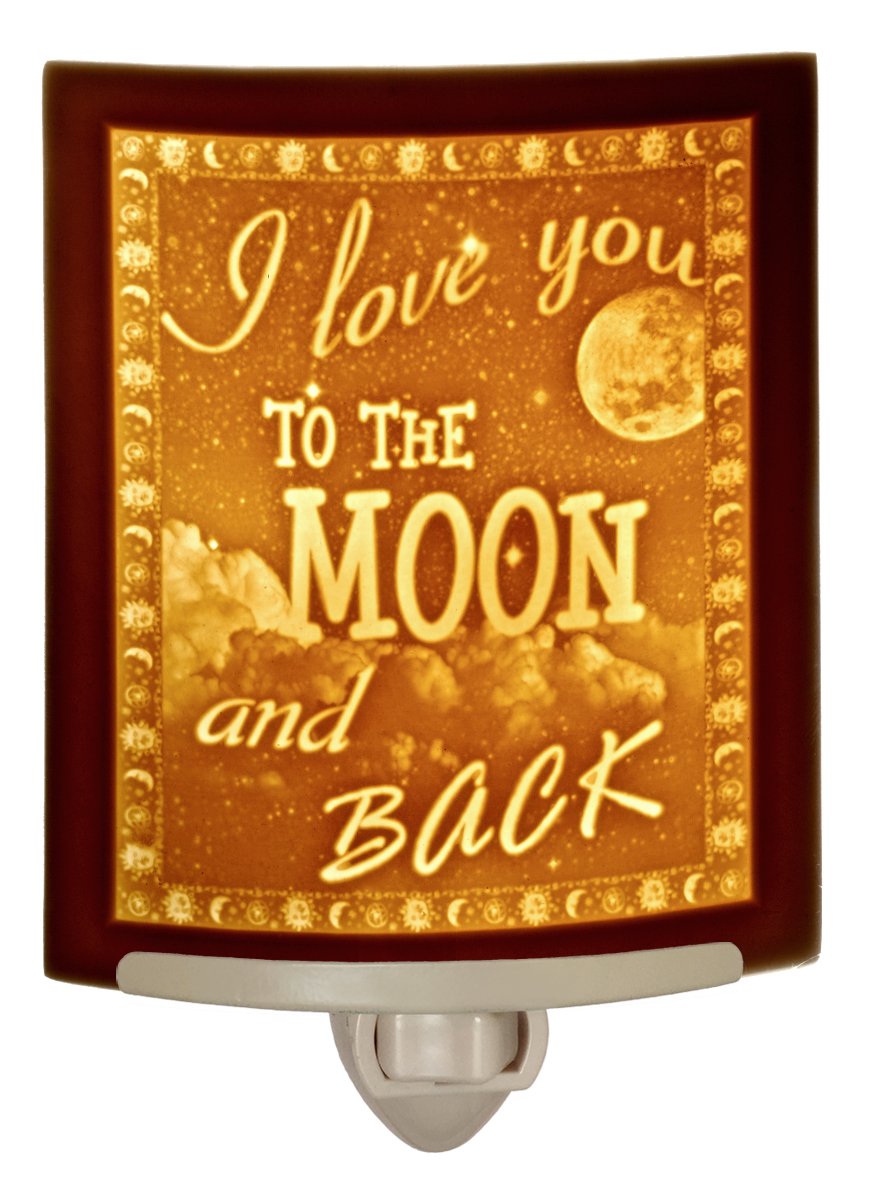 The Porcelain Garden Love You to The Moon and Back Night Light, Porcelain Lithophane, Decorative Wall Plug in for Nursery, Bedroom Kitchen, Bath, Hallway; Accent Light