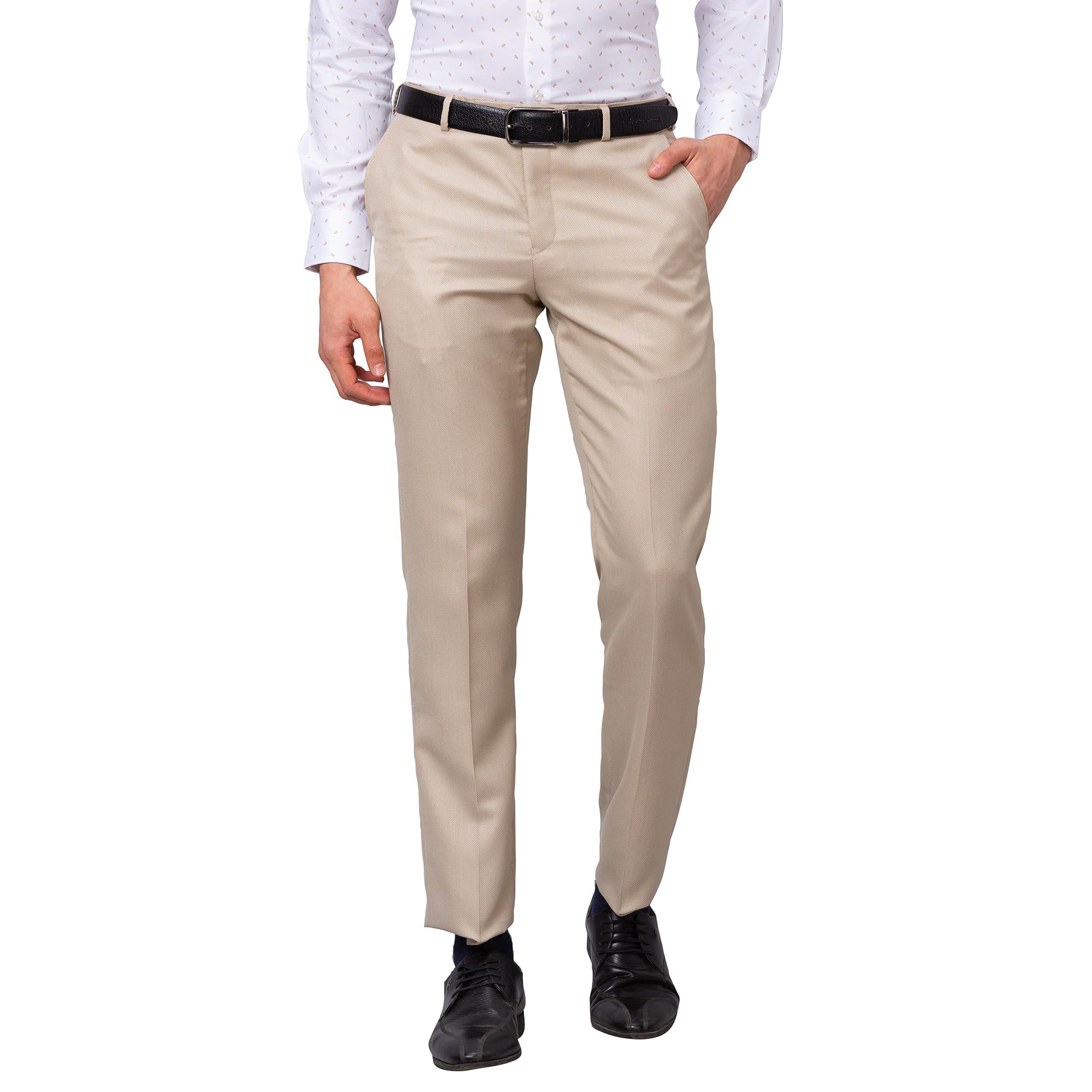 park avenue Men's Smart Fit Polyviscose Blend Flat Front Structure Pattern Fawn Formal Trouser-picture-16