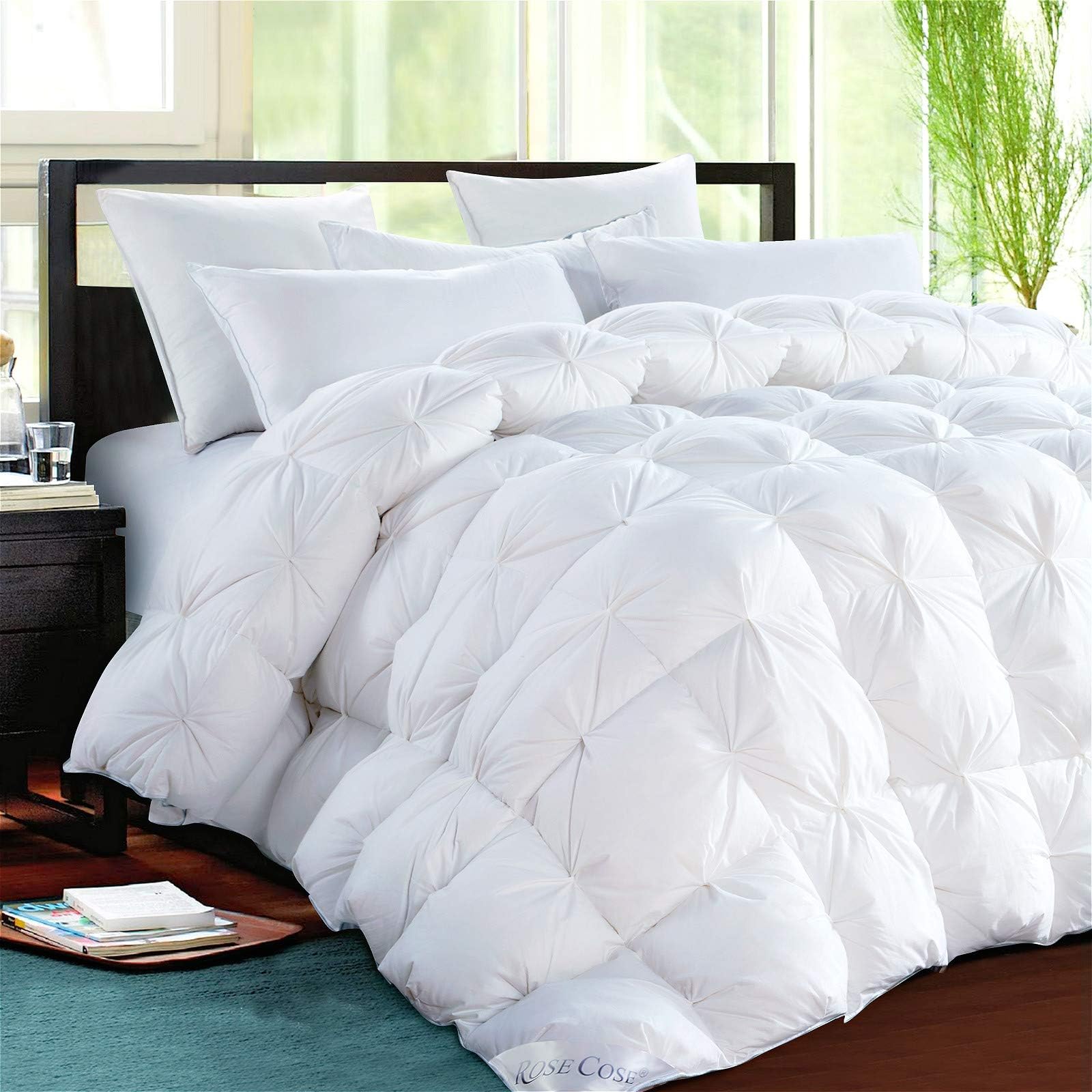 ROSECOSE Luxurious Goose Down Comforter King Size Duvet Insert Pinch Pleat 1200 Thread Count 750+ Fill Power 100% Cotton Shell Hypo-allergenic Down Proof with Tabs (King,White,Pinch Pleat)