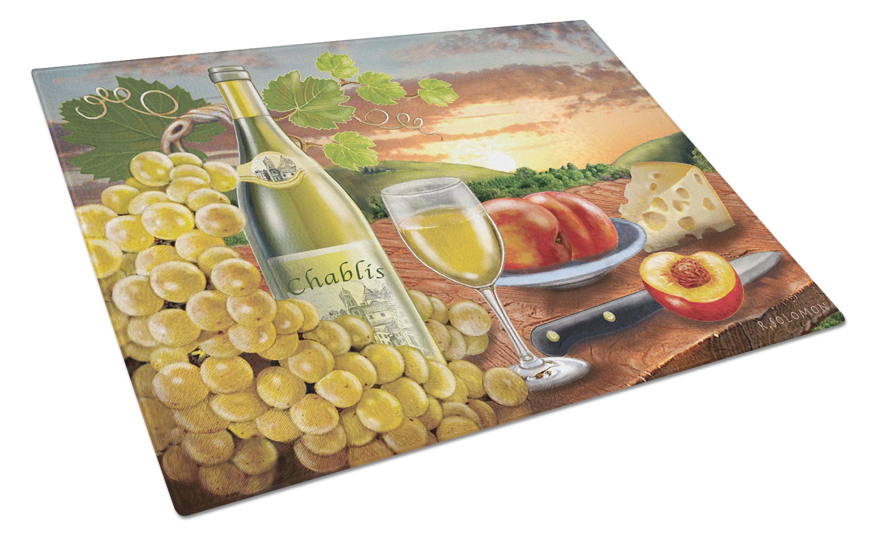 Caroline's Treasures PRS4028LCB Chablis, Peach, Wine and Cheese Glass Cutting Board Large, 12H x 16W, multicolor