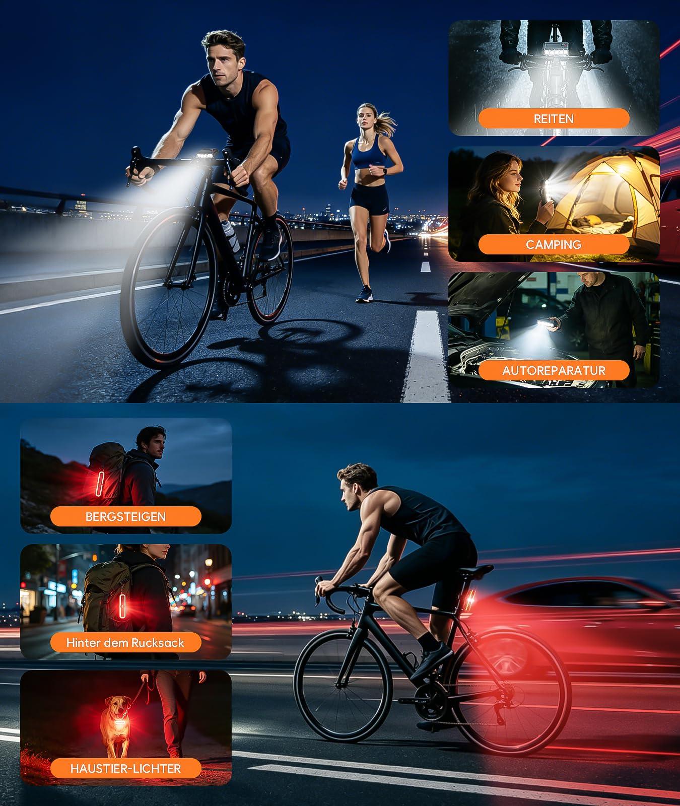 Set di luci per bicicletta con omologazione StVZO, fanale posteriore per bicicletta con funzione di luce del freno, ricaricabili tramite USB-C, impermeabilità IP65, luce anteriore e posteriore