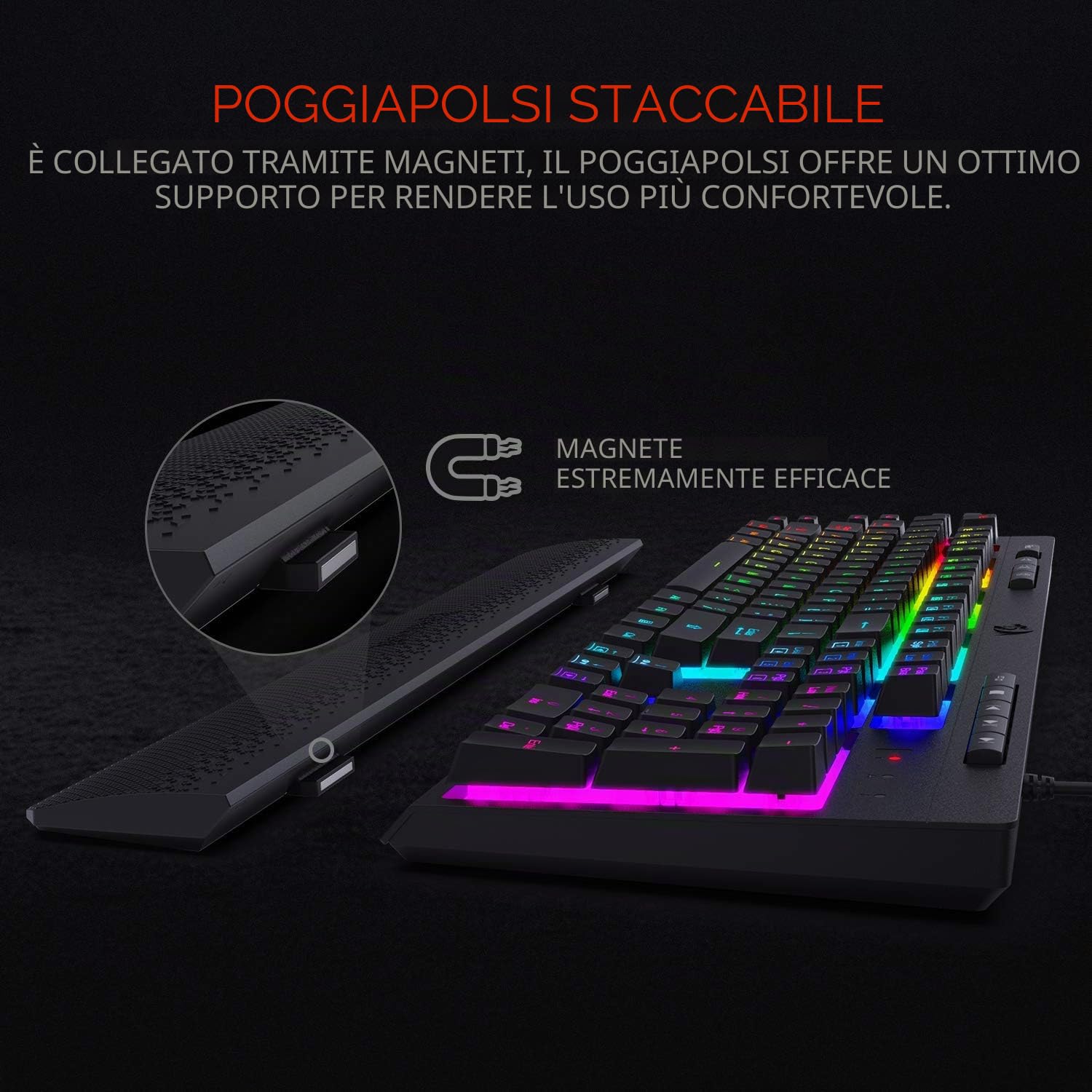 Redragon K512 Shiva Tastiera Membrana RGB Tasti Multimediali US | tastiera gioco membrana retroilluminata RGB tasti multimediali interruttore lineare poggiapolso staccabile US layout