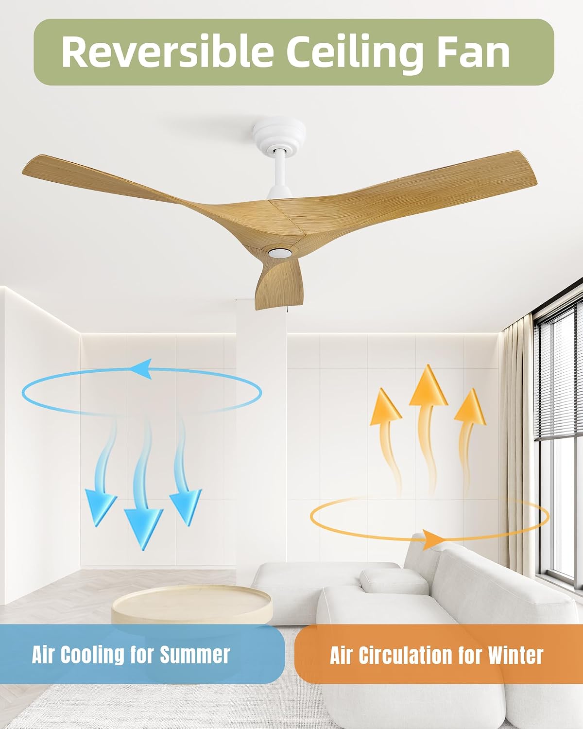 CACI Mall 52 Inch Ceiling Fan No Light, 3 Blades Ceiling Fans Without Light, Low Profile, Remote Control, for Indoor/Outdoor, Patio,Garage,Living Room,Bedroom
