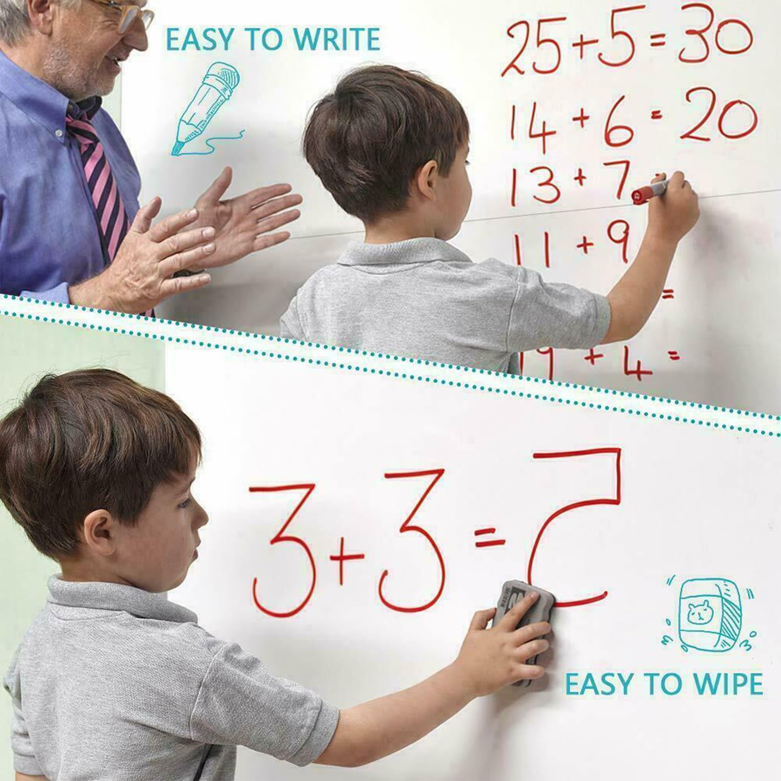 Adhesivo de pared de borrado en seco, papel pintado electrostático para pizarra blanca – Removable Smooth Writing Board Pegatinas de papel para casa, cafetería, panadería