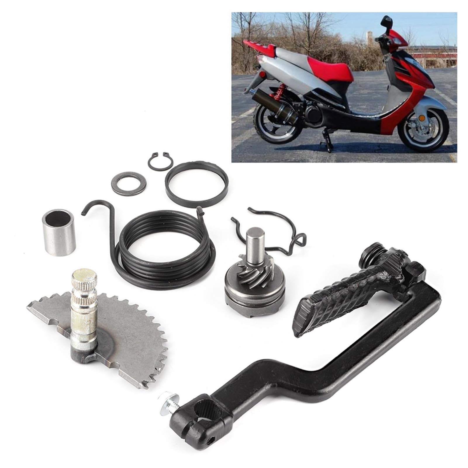 Kit albero avviamento, gruppo ingranaggio avviamento ciclomotore avviamento moto kit albero leva avviamento parti adatto per scooter GY6