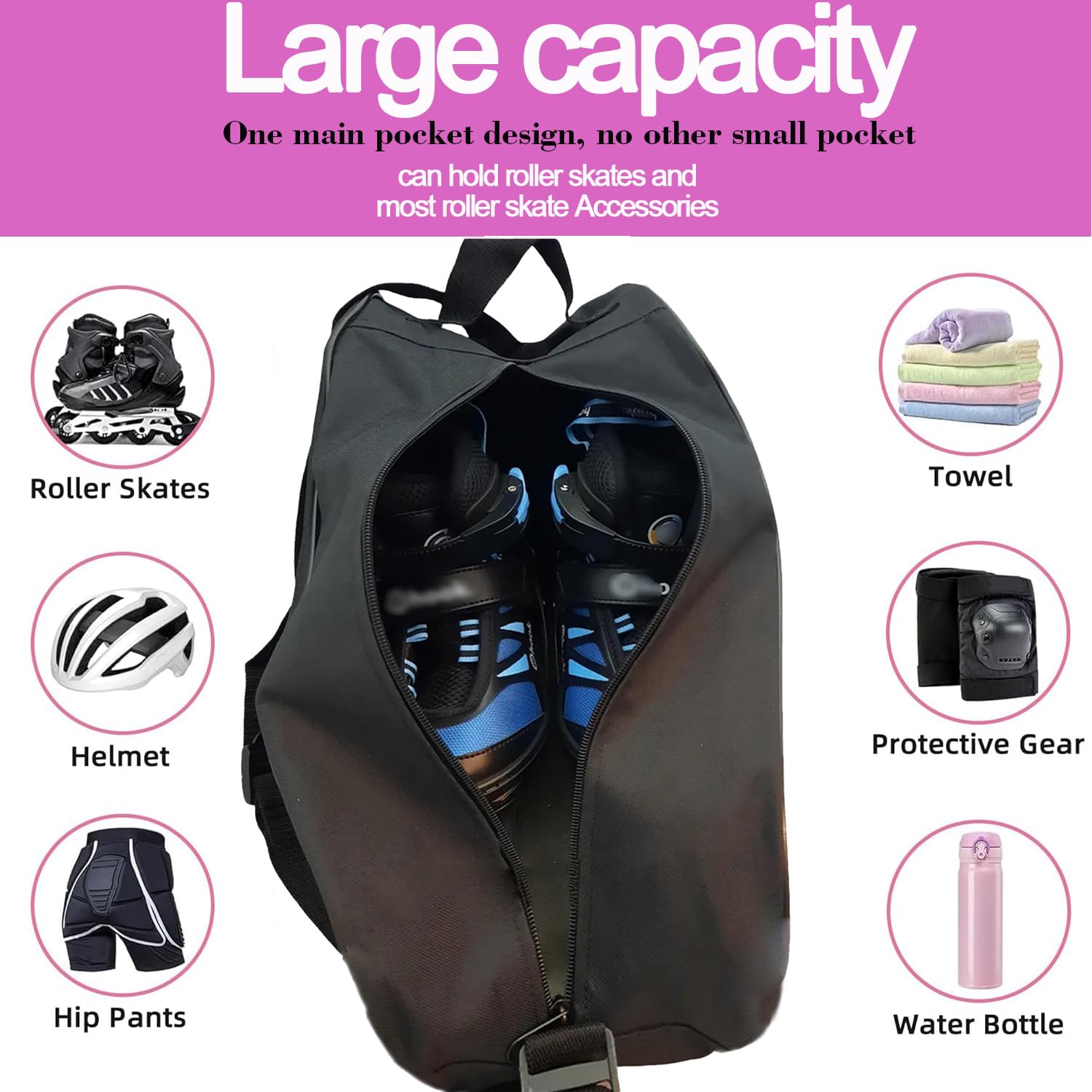 Bolsa de Patinaje de Ruedas Bolsa de Patinaje de Hielo Azul Tela Oxford Hidrófugo Bolsa para Patines 4 Ruedas Correa de Hombro Ajustable Bolsa Patines Línea