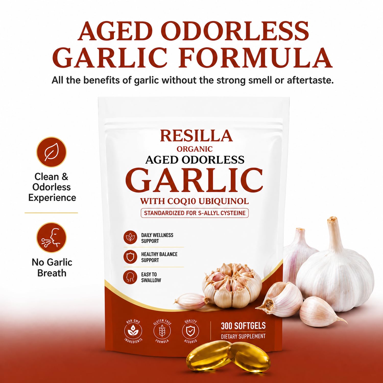 Aged Odorless Garlic, Organic Garlic Extract with CoQ10 Ubiquinol, Immune Support, Non-GMO, Gluten Free, 300 Softgels — Amazon image 3