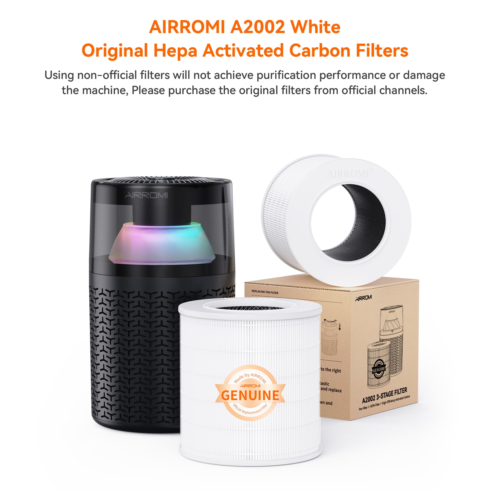 Filtro de repuesto para purificador de aire HEPA A2002, filtro original 3 en 1, elimina el 99.97% de partículas de 0.3 micrones, paquete de 2 unidades de carbón activado blanco 2