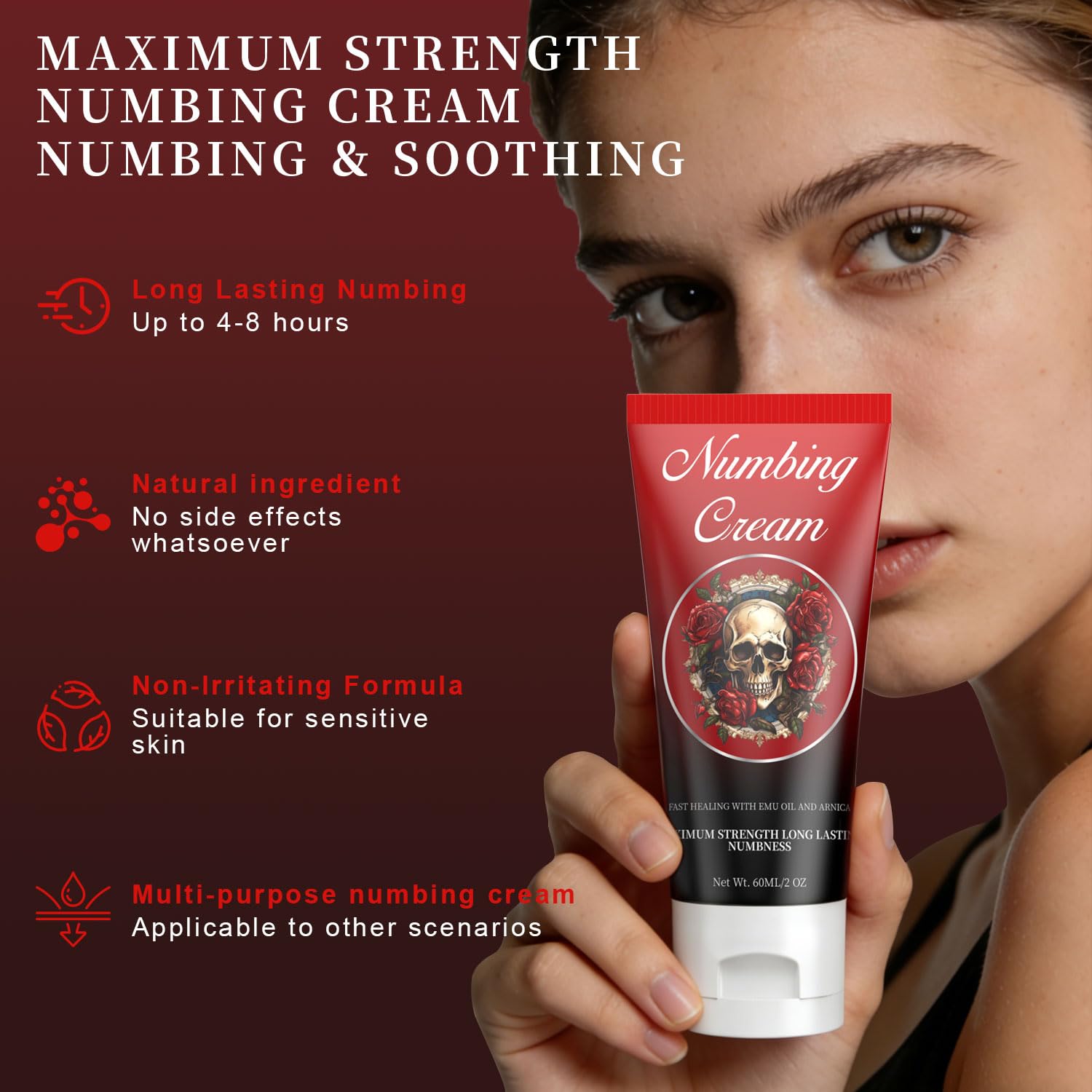 Numbing Cream, Maximum Strength Long Topical Skin Numbing Cream Lasting with Emu Oil and Arnica 60ml - Image 3